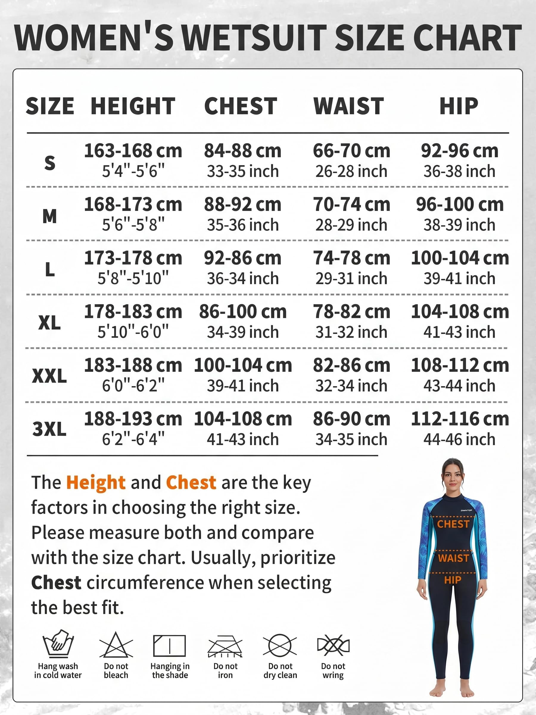Owntop Muta lunga da donna, 3/2 mm, in neoprene di alta qualità, con cerniera posteriore, protezione dal freddo, per snorkeling, immersioni, surf e SUP