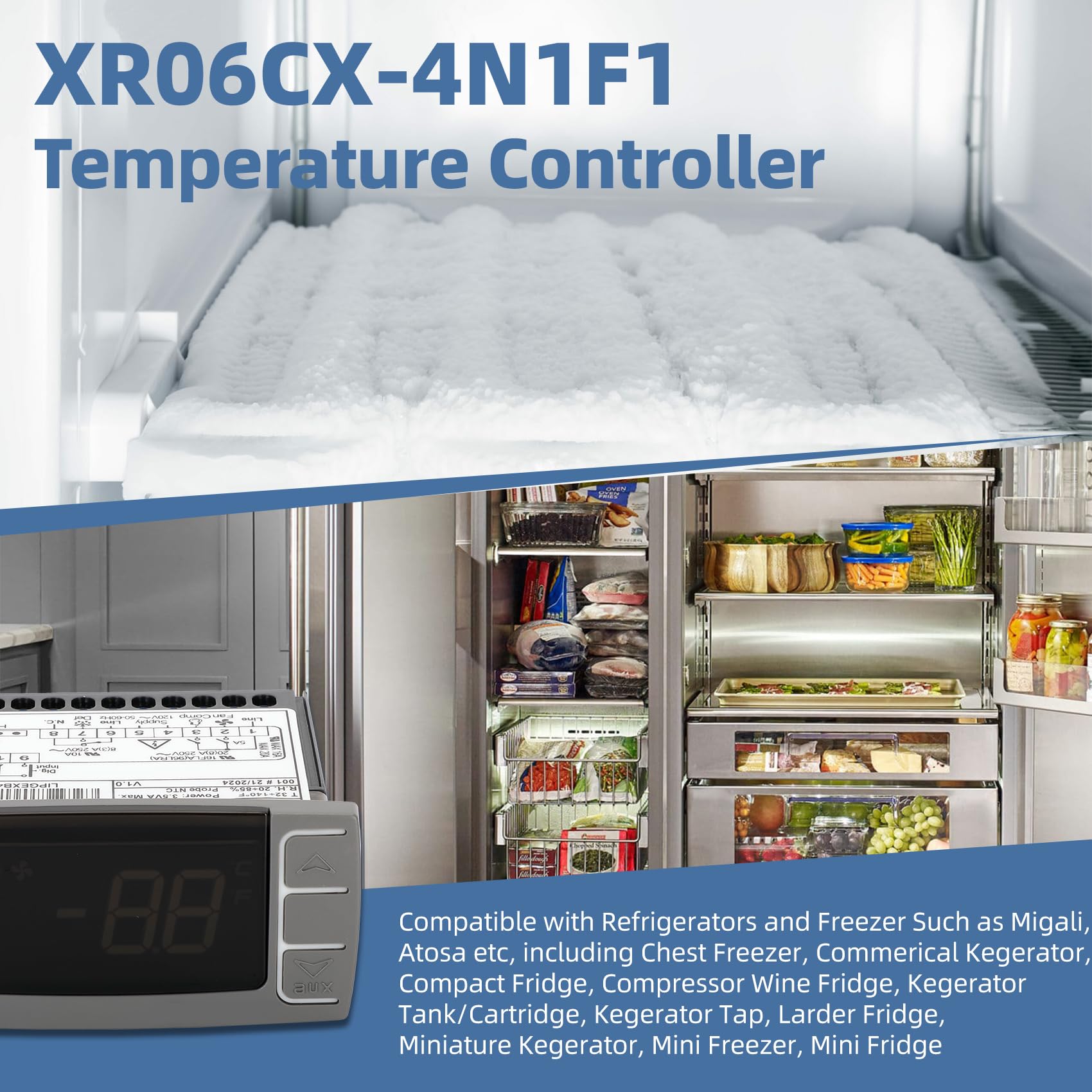 pour Dixell XR06CX-4N1F1 Contrôleurs de température, thermostat numérique programmable avec sonde de capteur pour réfrigérateurs/congélateurs commerciaux 120 V 50-60 Hz (matériel de montage inclus)