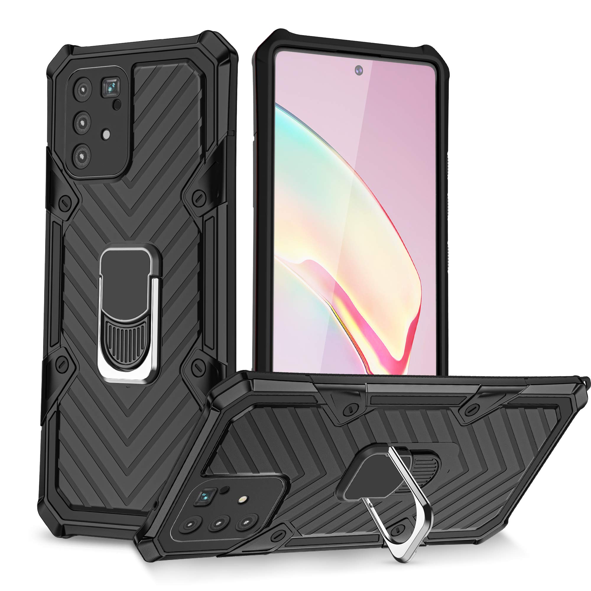 Phone Case for Samsung Galaxy S10 Lite /A91 Shockproof Cover with Ring Holder Upgrade Armor Designed Durable Soft TPU Protective 360 Degrees Rotation Ring Grip,Black