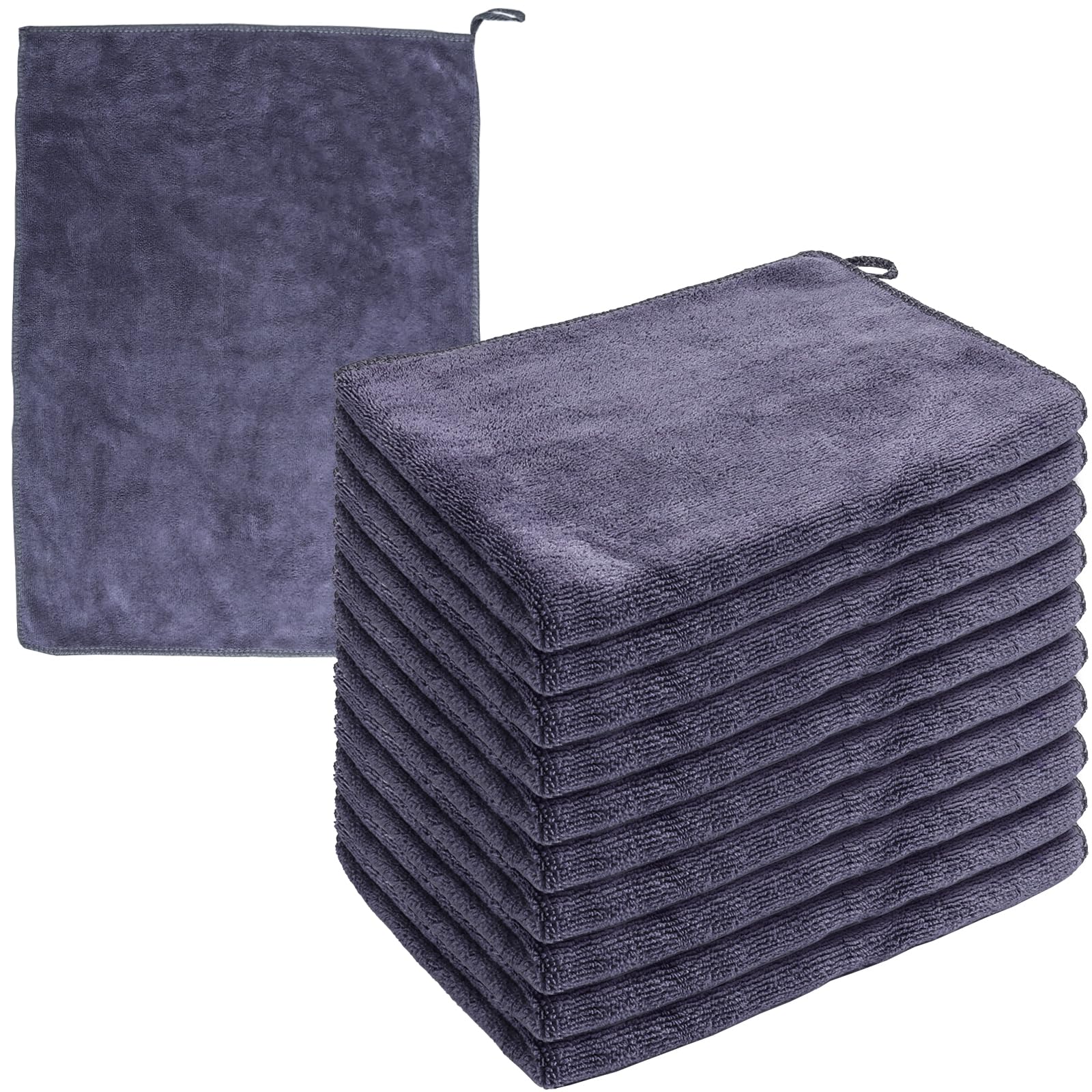 BEILUBANG 10PCS Lint Free Microfibre Towel 30 * 40cm, machine washable towel, strong dusting cleaning cloth, rags absorbent and colourfast, for cleaning furniture, kitchen, car, mirror (Dark grey)