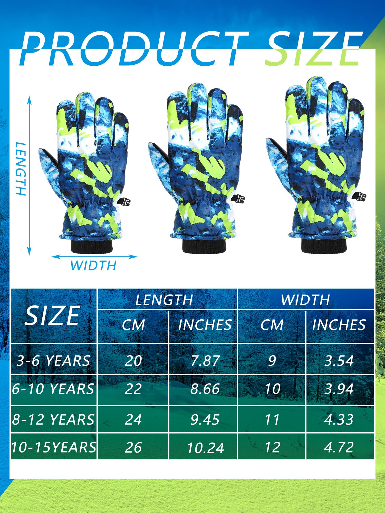 Bencailor 6 Paar Kinder Winter Handschuhe wasserdichte Kinder Ski Handschuhe Winddichte Warme Schnee Handschuhe für Kinder Jungen Mädchen (Rot, Blau, Rosa, Grau, Grün, Schwarz, 3–6 Jahre)