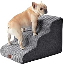 EHEYCIGA Dog Ladder for Small Dogs, 3 Steps, Foam Dog Ramp for Bed and Sofa, Ladder for Older Pets with Washable Cover and Non-Slip Bottom, 40 x 57 x 40 cm, Grey