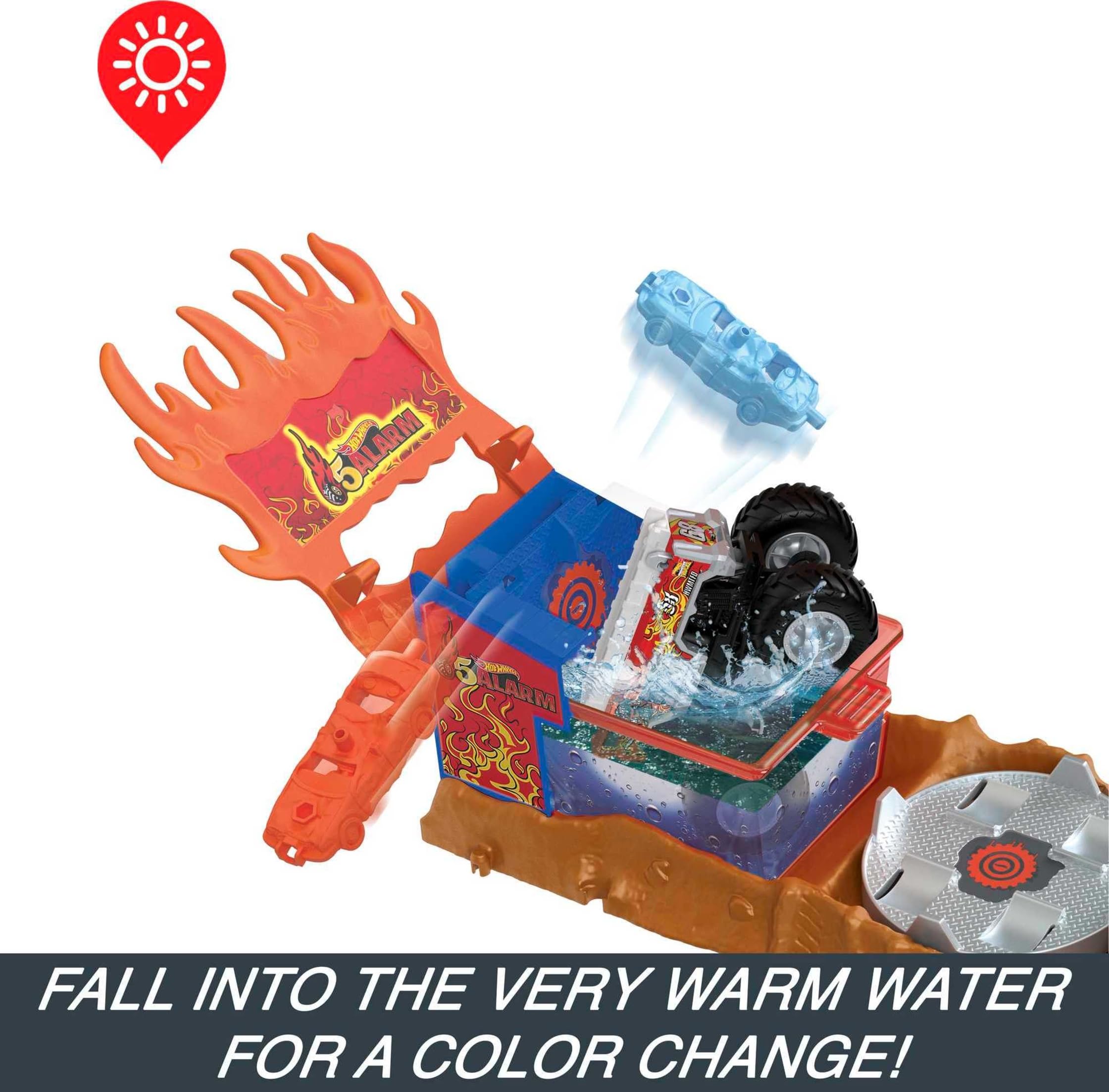 Hot Wheels Monster Trucks Arena World Color Shifter Rescate 5 Alarm Camión de Bomberos Pista para Coches de Juguete, +3 años (Mattel HPN73)