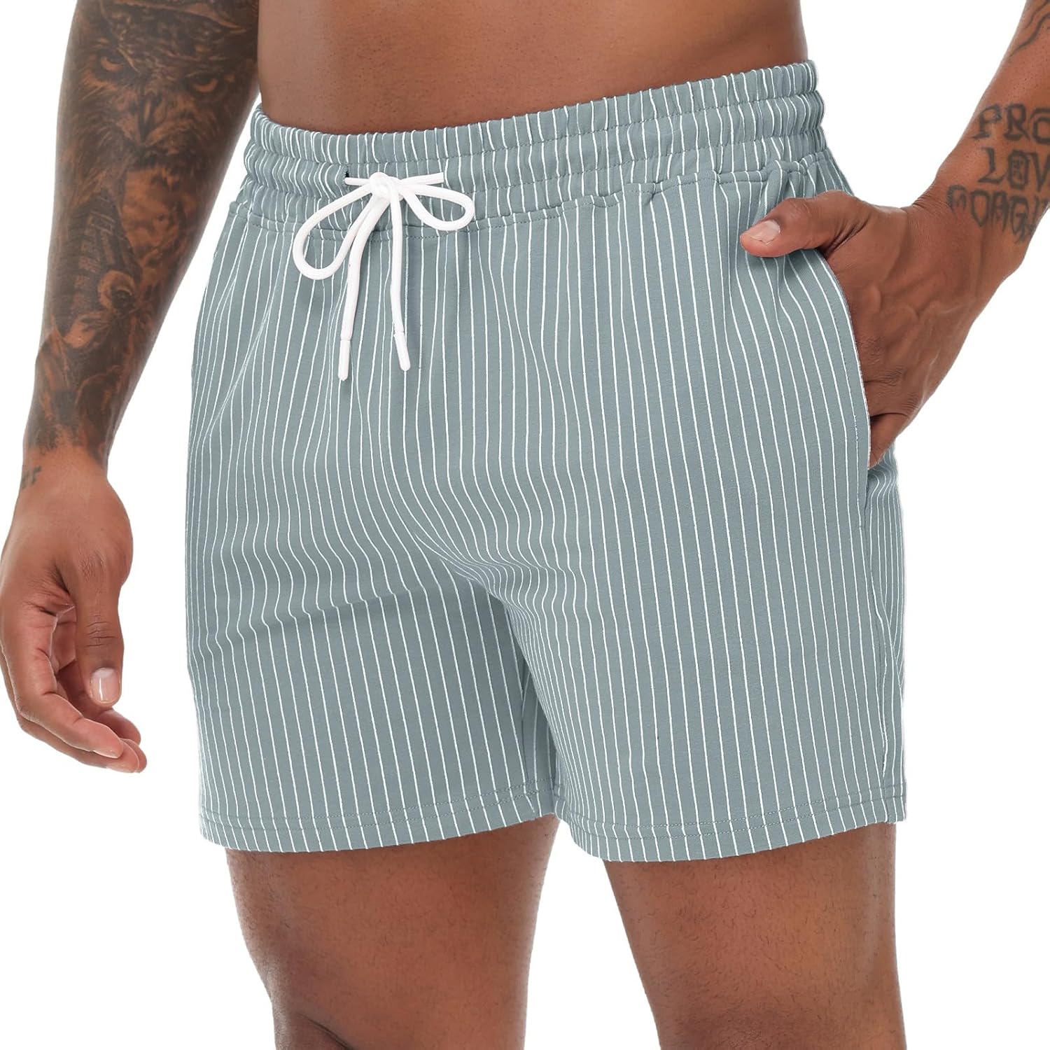Mens Shorts 5" Casual Summer Stripes Elastic Waist Classic Fit Daily Wear Jogger Workout Cotton Shorts - Image 4