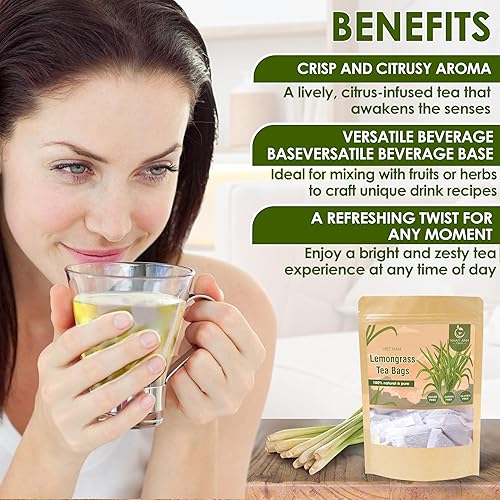 Miniatura 4 de NHAT ANH FARM - Bolsas de té de hierba de limón premium, 100 bolsas de té de hierba de limón, 100% hierba de limón seca natural, té de hierbas