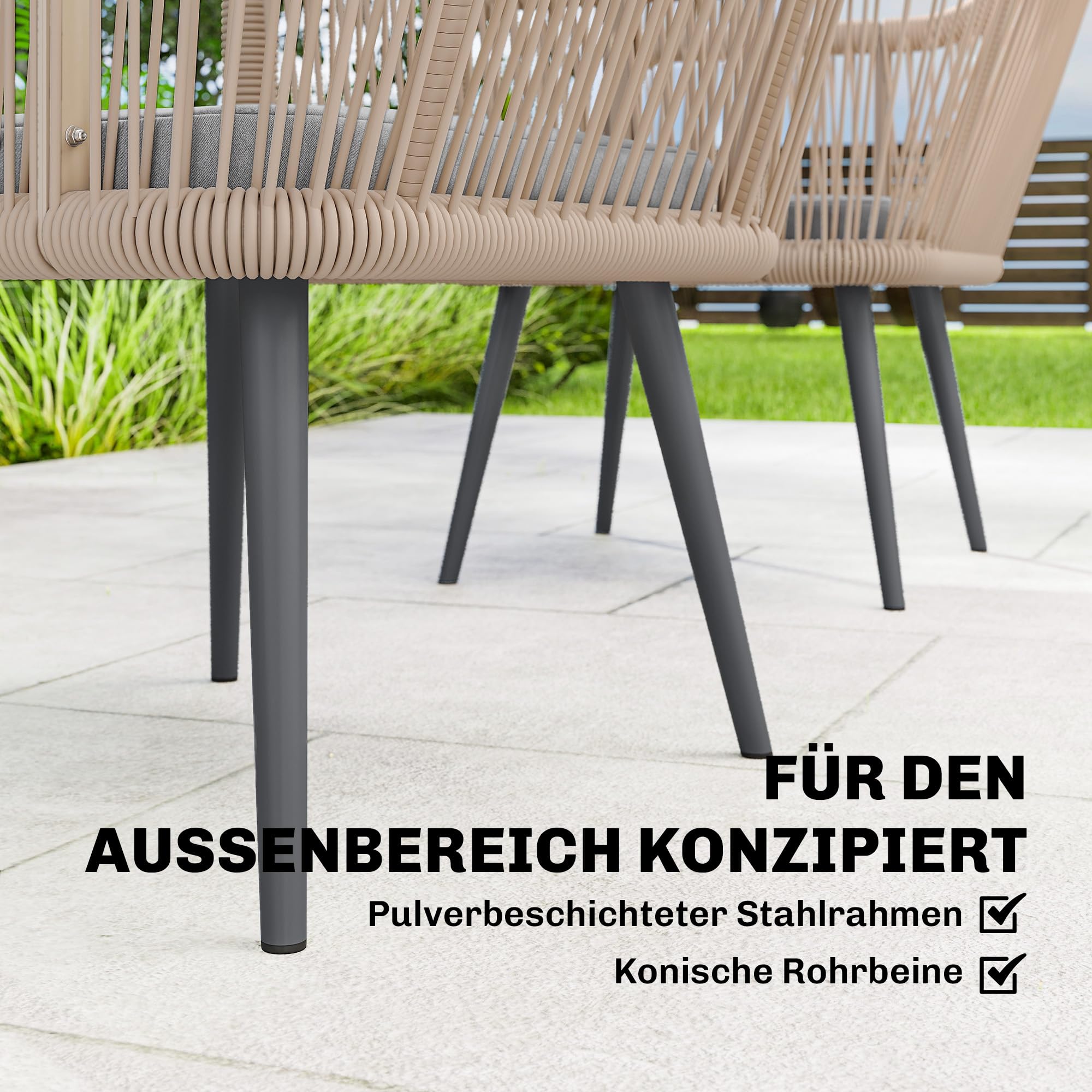 Outsunny Gartenstuhl 2er Set wetterfest Gartenstühle mit Armlehne Sitzkissen Metallrahmen Terrassenstuhl bis 120 kg belastbar Gartenmöbel für Hinterhof Garten Balkon Hellgrau