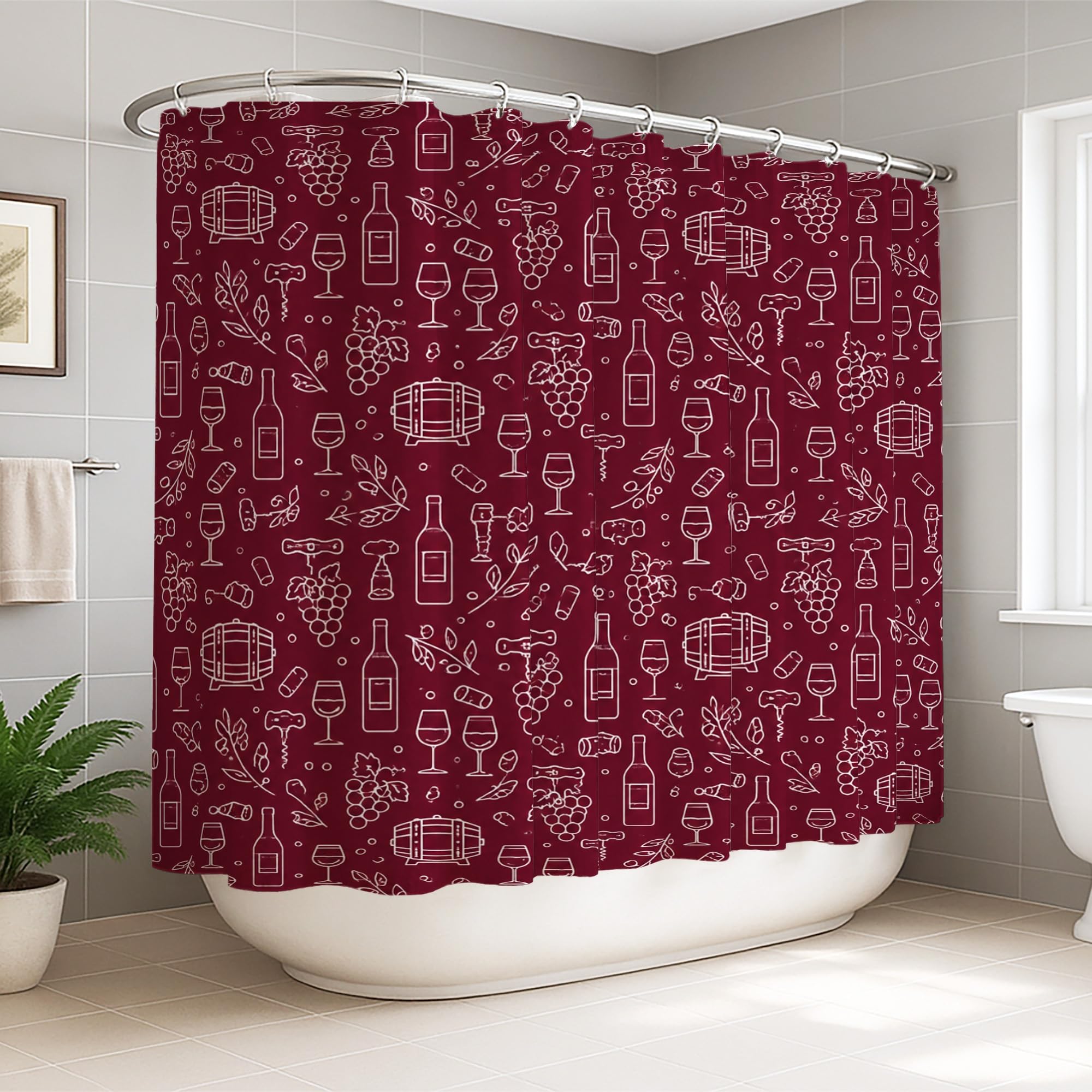 Rideau de douche extra large 274x183 cm vintage rustique bordeaux lavable avec crochets