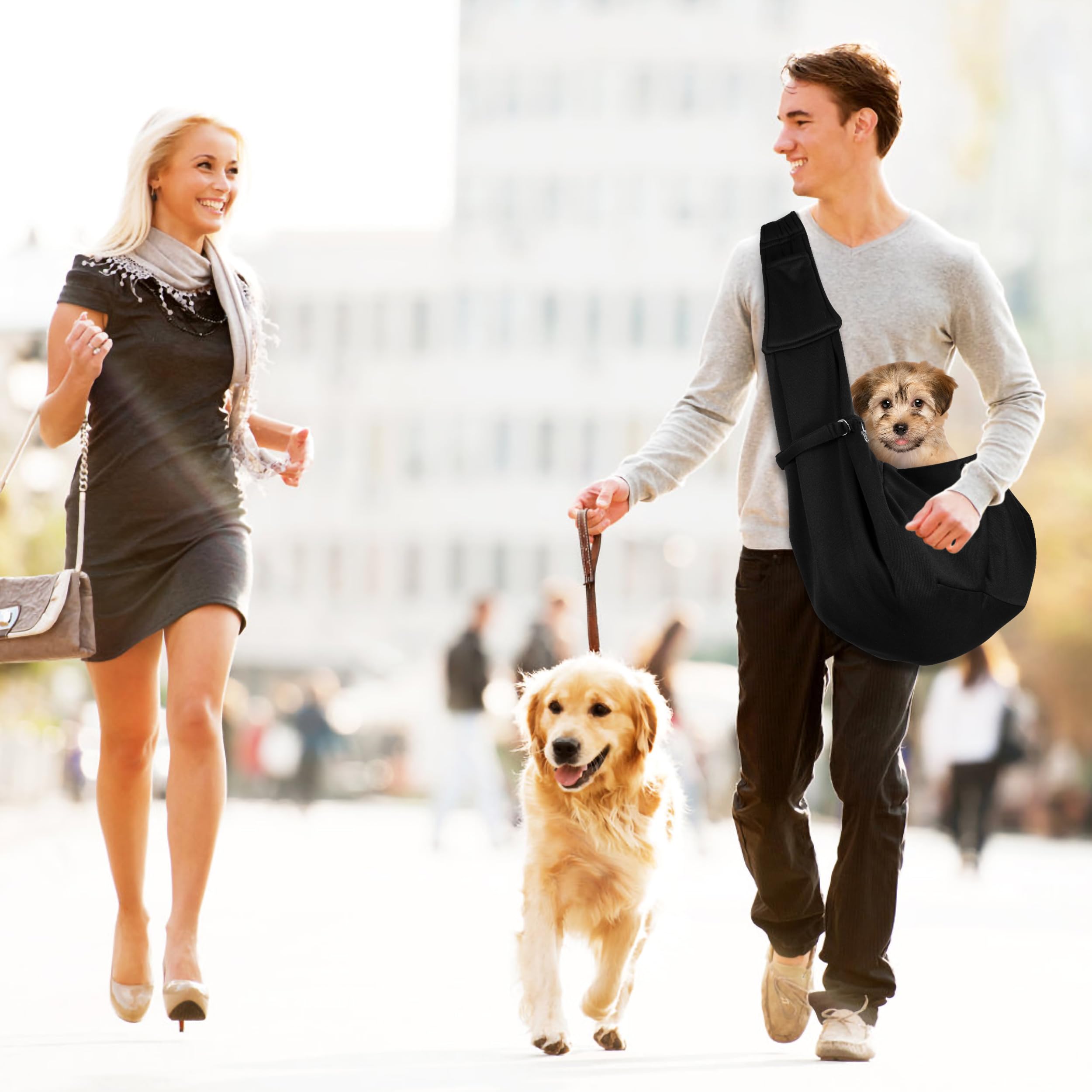 Bandolera para Perro Ajustable Bolso para Mascotas Transpirable Manos Libres Transportador de Cachorros para Perros Gatos Pequeño y Medianos Negro
