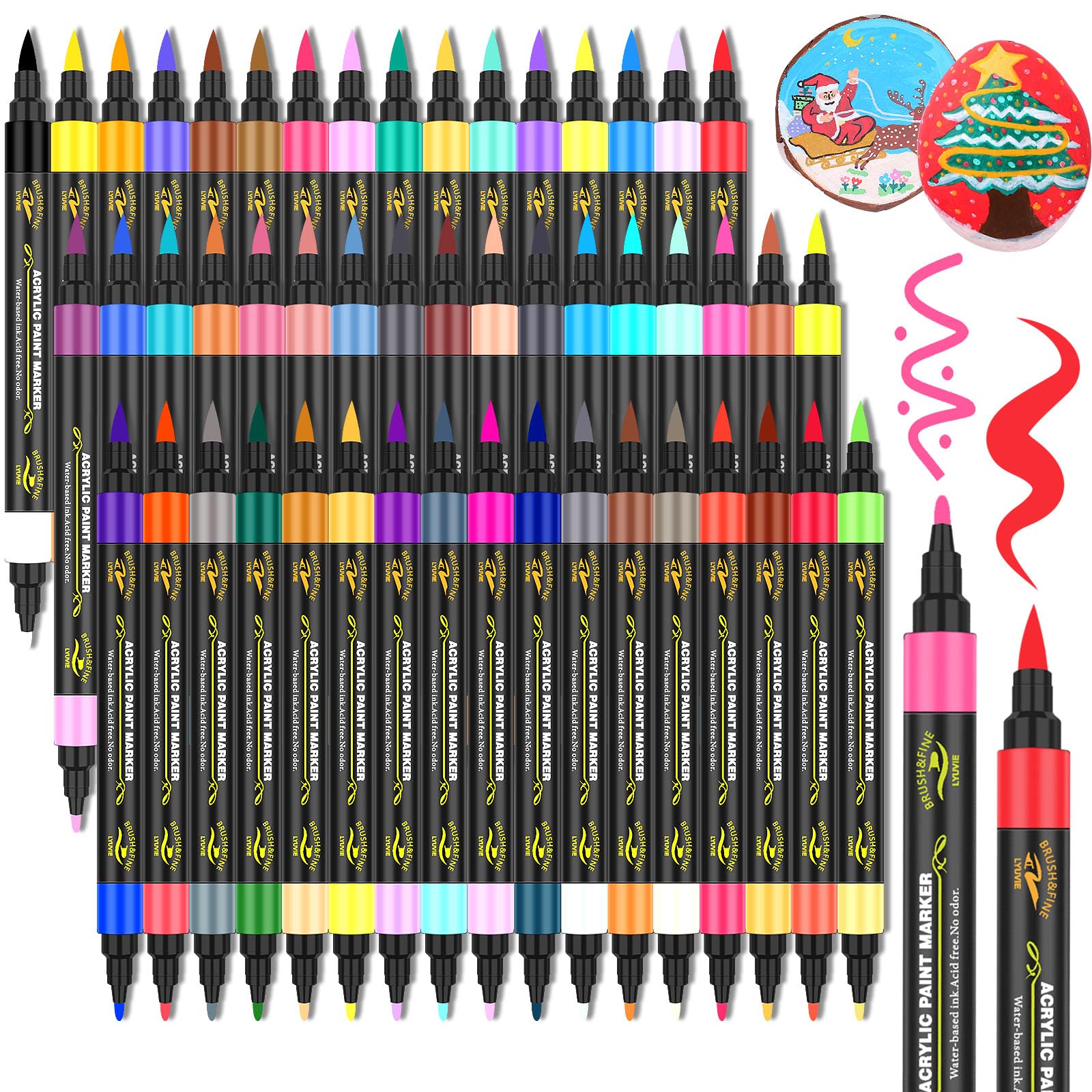 Lyuvie 100 Colores Rotuladores Acrílicos Set, 50 Unid Rotuladores Doble Punta Fina & Pincel, Acrílicos Permanentes para Pintar en Piedras, Tela, Madera, Vidrio, Papel, Plástico Global Recycled Standard Global Recycled Standard Global Recycled Standard