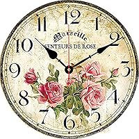 Toudorp Vintage French Pink Rose Floral Wall Clock - 8 Inch Silent Non-Ticking Quartz, Battery Operated Decor for Bedroom Living Room