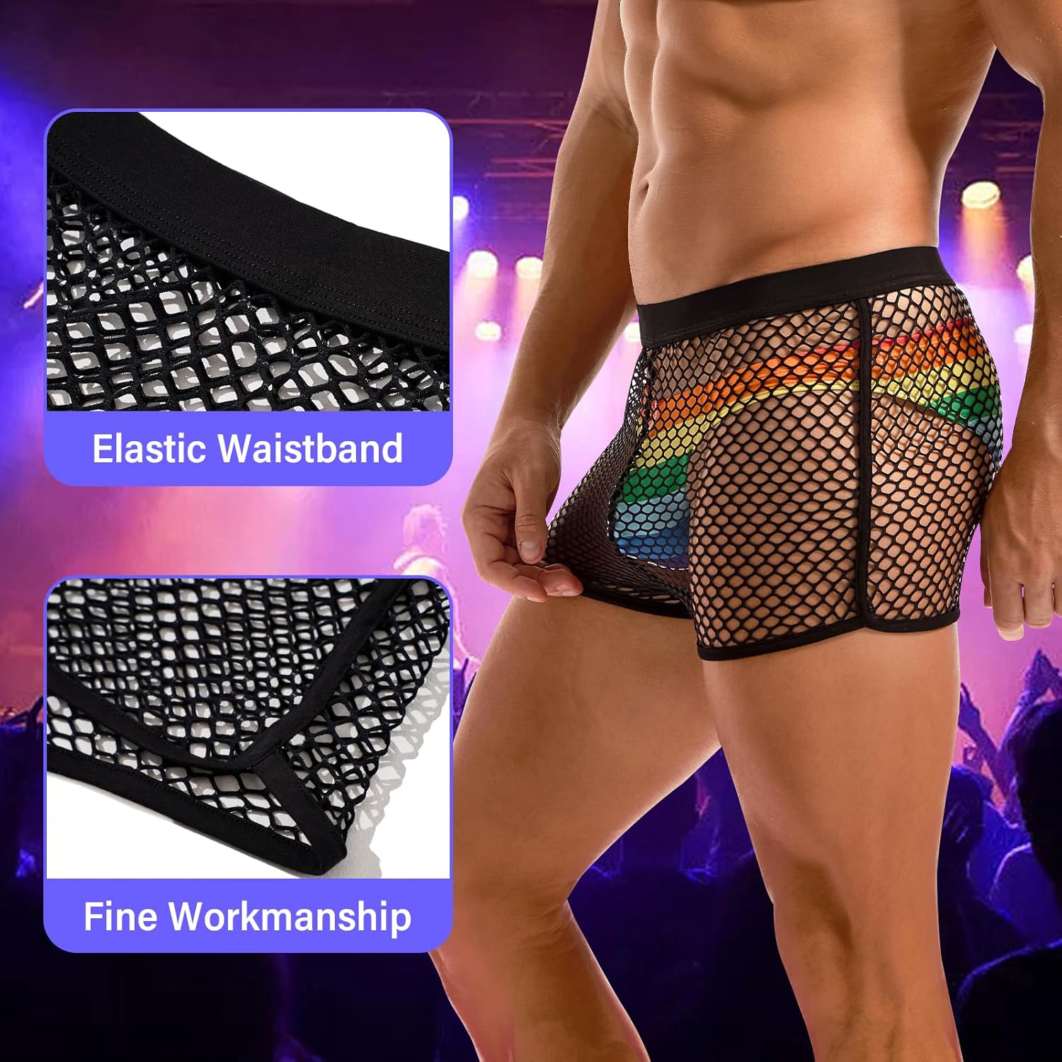 AMY COULEE Mens Fishnet Shorts See Through Openwork Boxers Sexy Mesh Booty Shorts - Image 4