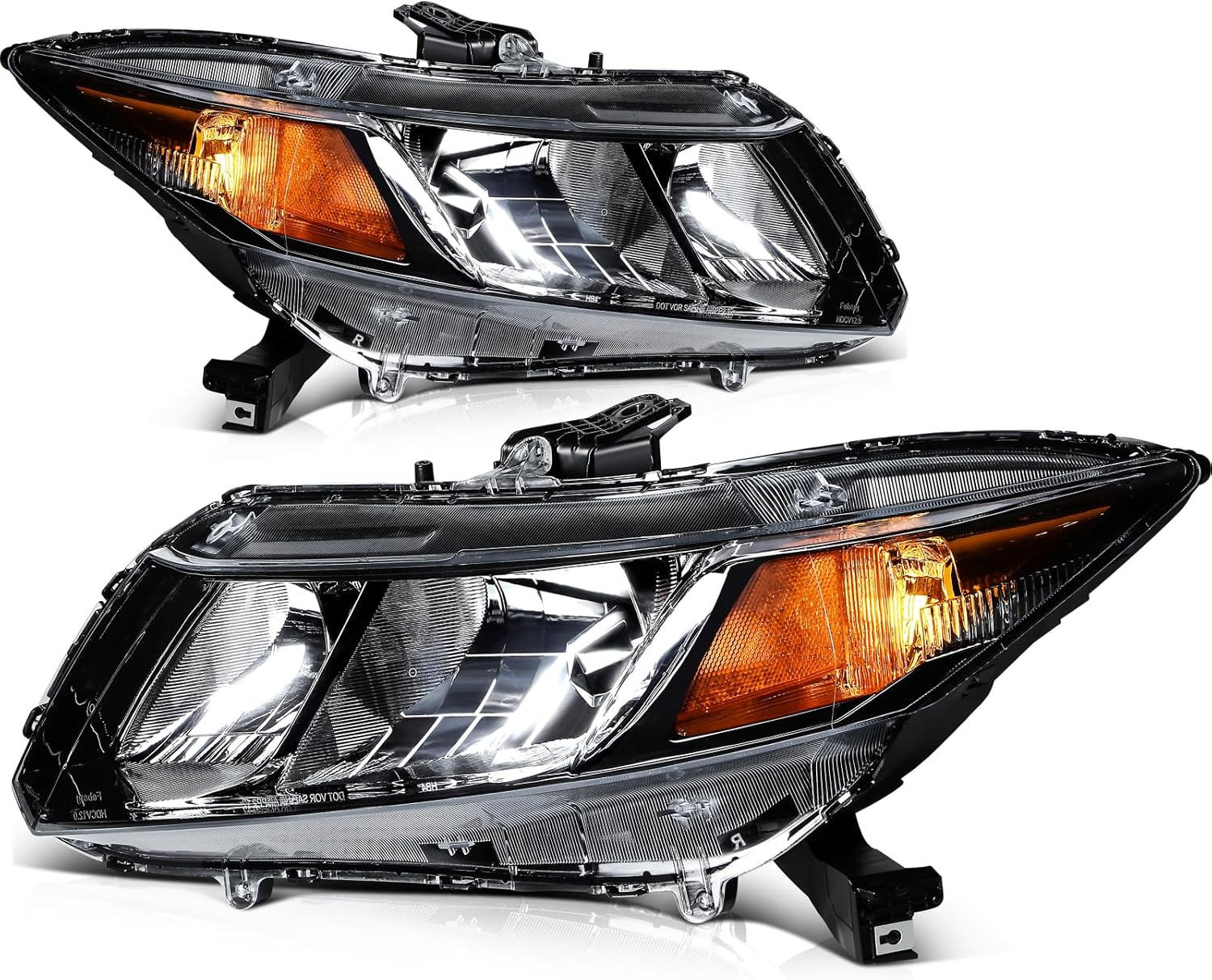 Headlight Assembly Fit for Honda Civic 2012-2015 Clear Lens Black Housing Amber Reflector Pair Side 33150TR0A01 33400TR0A01 33150TR2A01 331400TR2A01