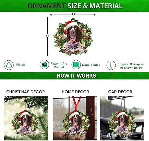 Miniatura 10 de Talataca Springer Spaniel inglés con un sombrero de Navidad, corona de perro 2D plano para espejo retrovisor de automóvil, accesorios para