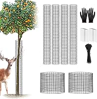 UQM 48 Inch Metal Tree Trunk Protectors, 6pc Expandable Mesh Guards with Stakes, Zip Ties & Gloves - Deer, Animal, Mower Proof Bark Shields
