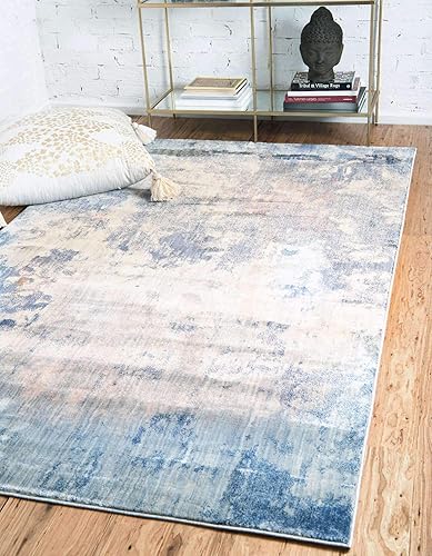 Unique Loom Helios Collection - Santorini - Alfombra rectangular de 8 x 10 pies, color azul y beige