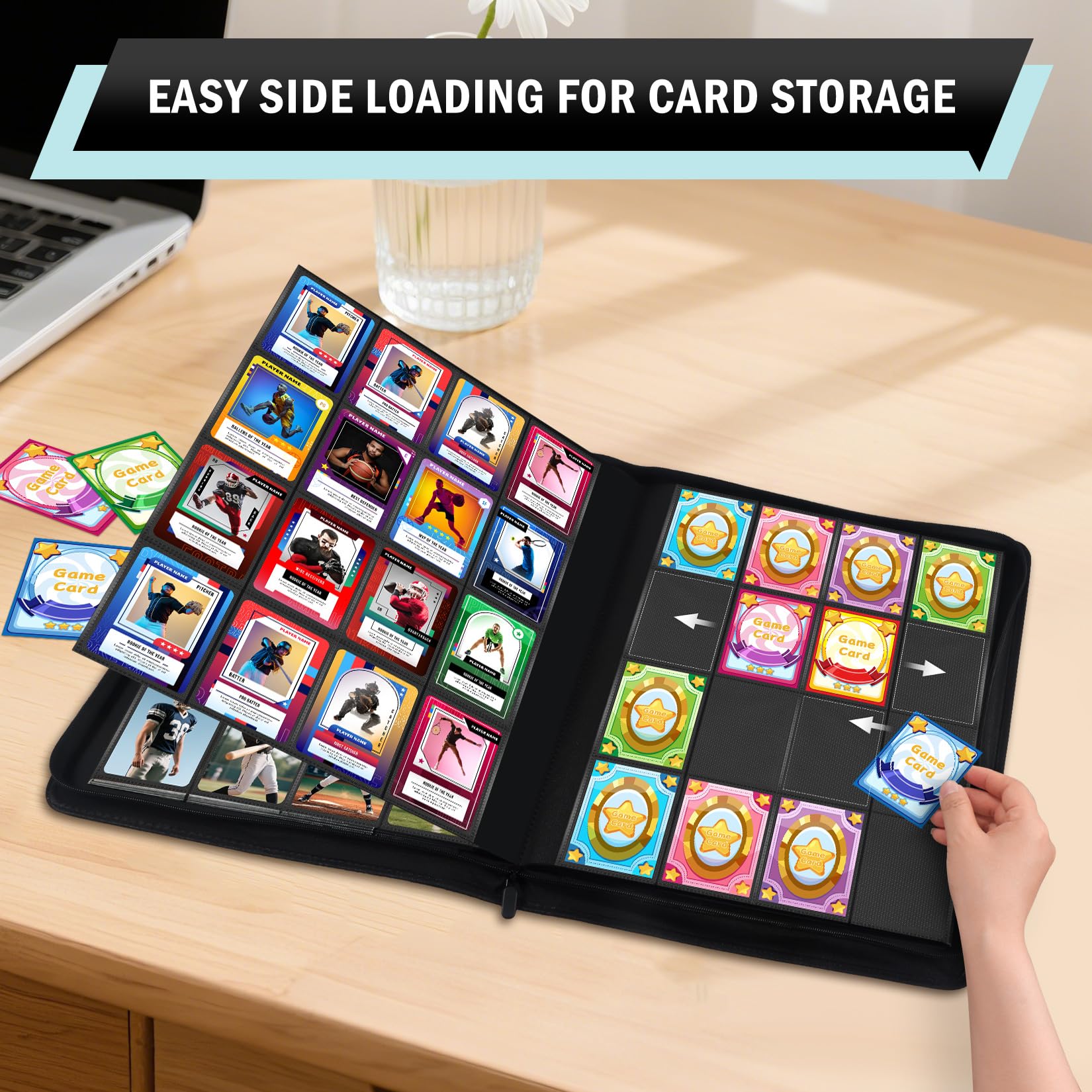 Raccoglitore per carte collezionabili con oltre 1000 tasche, 16 tasche con cerniera, confezione da 32 raccoglitori a doppia faccia con caricamento laterale senza anelli, cartelle porta carte per MTG