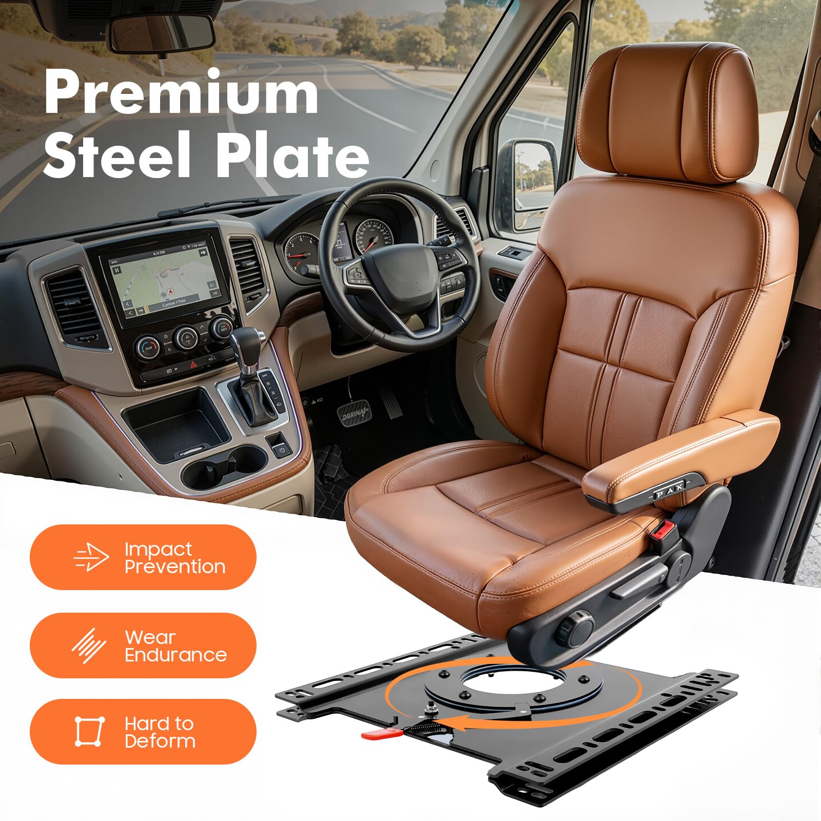 Sitz Drehkonsole 360° für Mercedes Benz Sprinter 2002-2018, Ford Transit 2014-2020, T5 T6 Wohnmobil Sitzkonsole, robuste Stahlsitz Basis, Fahrersitz Drehplatte Schwarz
