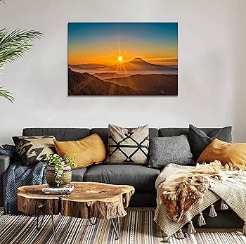 Amazon.co.jp: 富士山 太陽 風景画 アートパネル 赤富士 絵