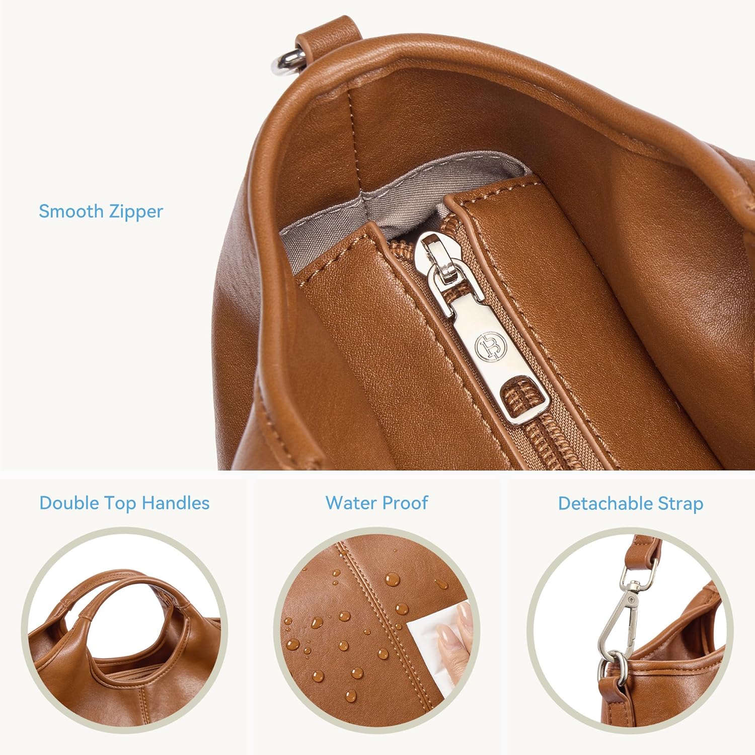 BOSTANTEN Vegan Leather Purses for Women Soft Top Handle Satchel Crossbody Zipper Handbag with Detachable Shoulder Strap - Image 6