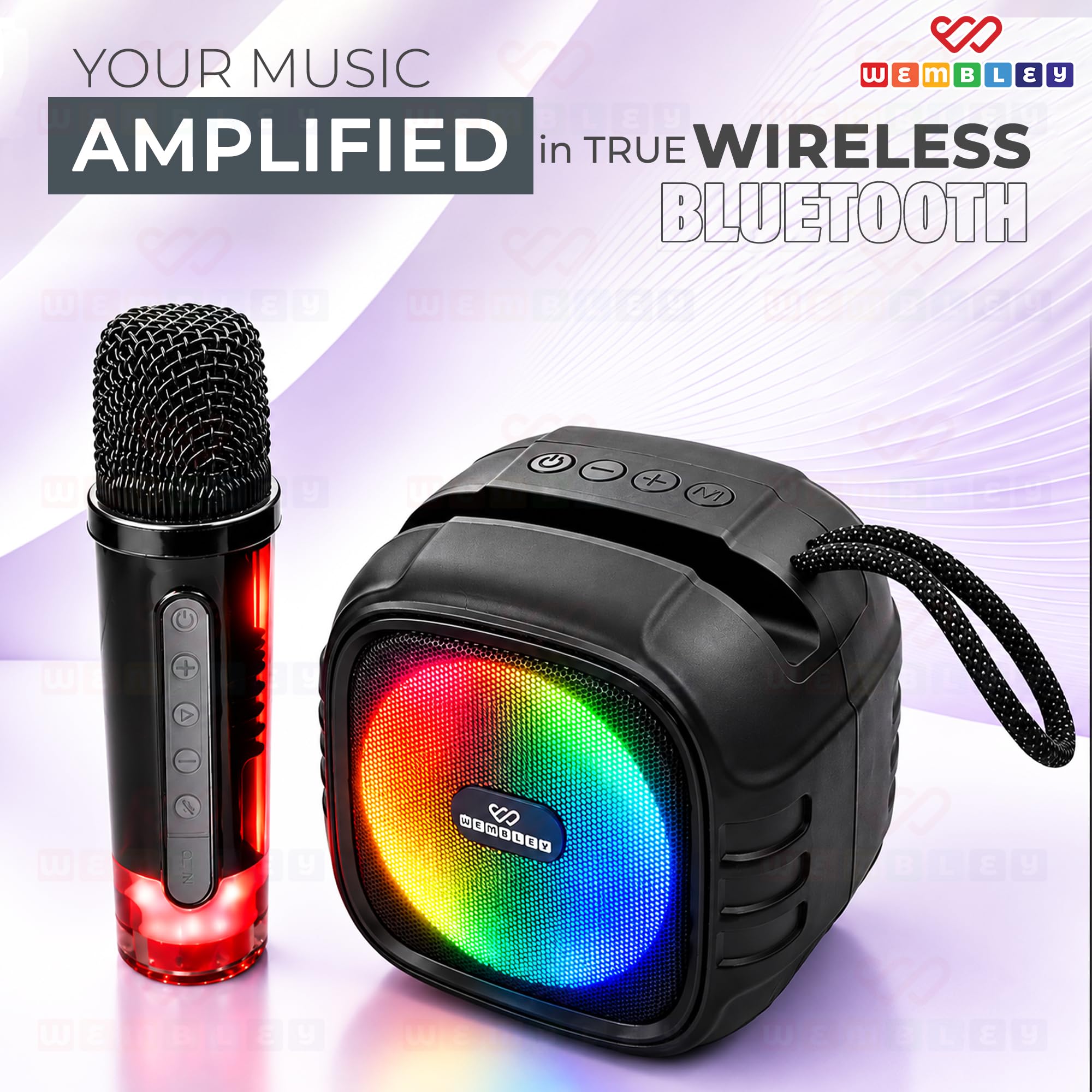 Wembley Karaoke Machine - Wireless Mic & Lights -6