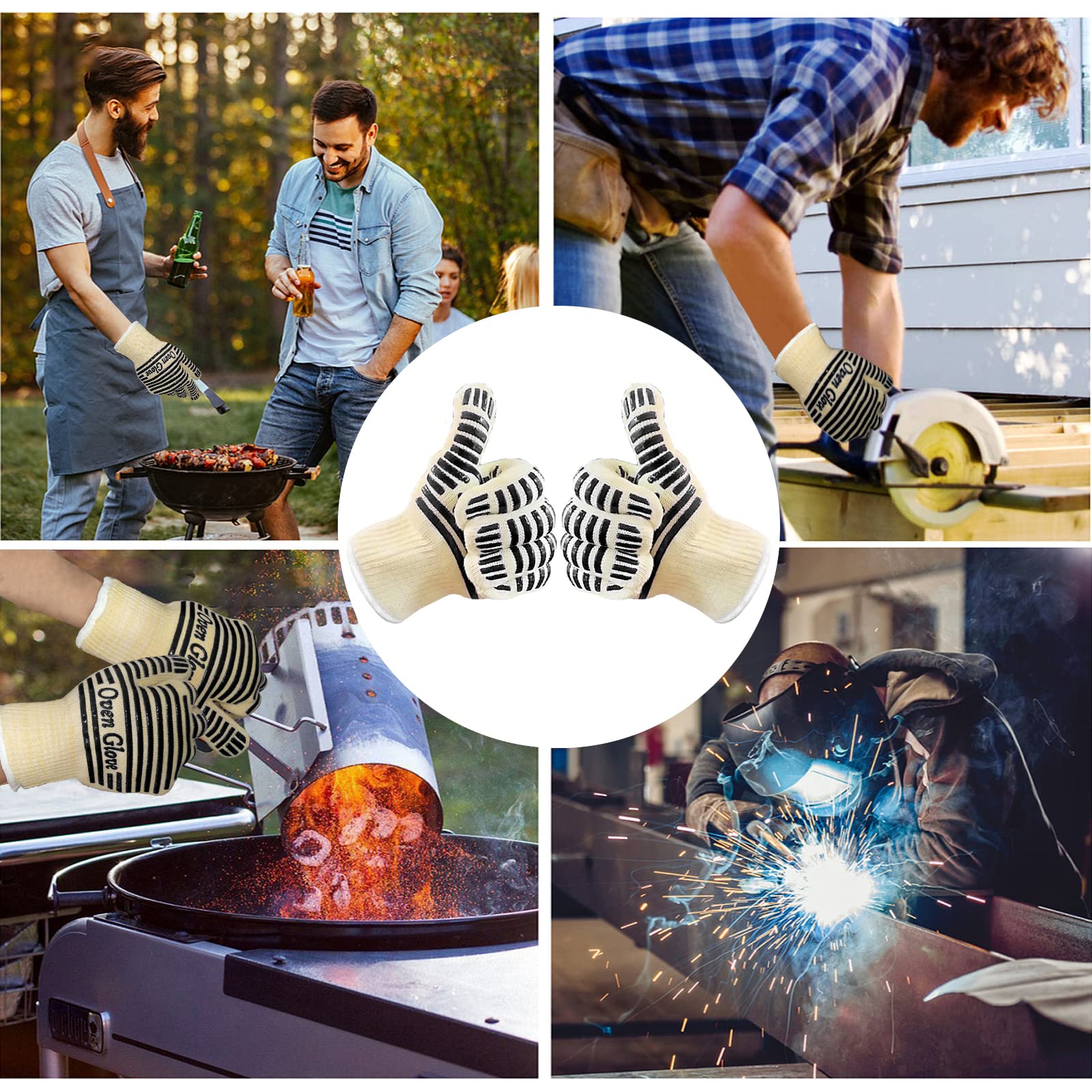 Guantes para horno, resistentes al calor, guantes de parrilla de 540 grados, guantes de silicona antideslizantes para horno con dedos, guantes de barbacoa para cocinar/cocina/hornear, paquete de 2 4