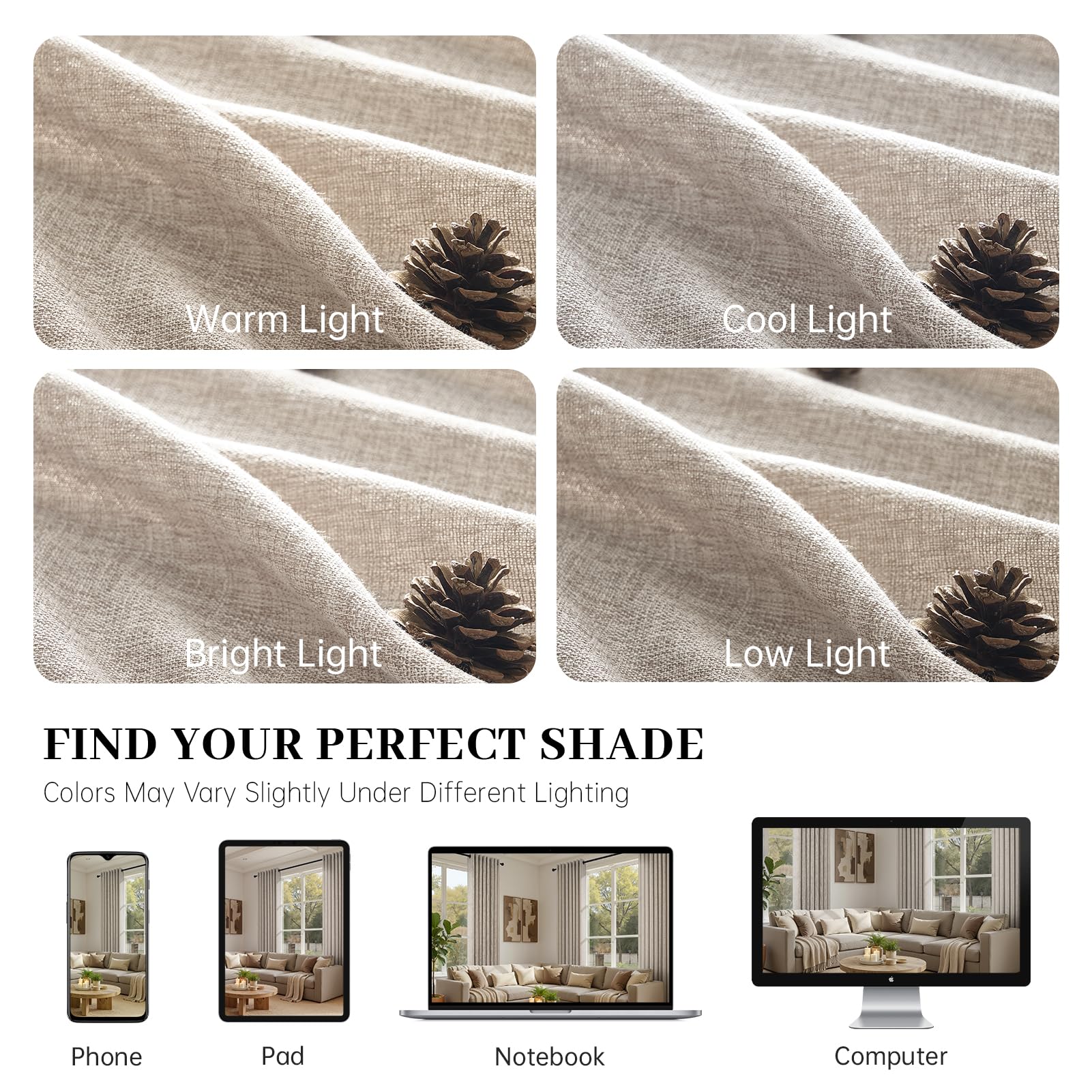 Topfinel Tende per Interni con Lino 140x240 CM 2 Pezzi, Tende Camera da Letto Moderne con Anelli, Decorazione Tenda Finestra Taupe Trasparente per Soggiorno Salotto Curtains