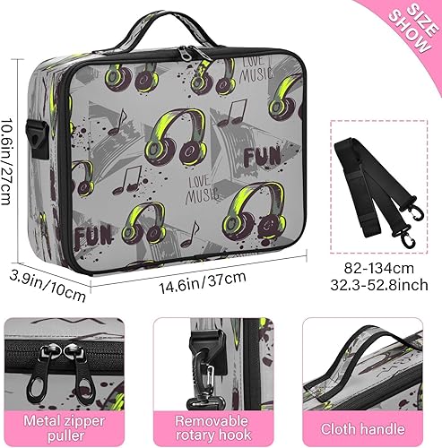 Miniatura 3 de Zathe Love Music Fun - Bolsa de cosméticos de viaje portátil de los años 80, bolsa de maquillaje de viaje, bolsa de almacenamiento de maquillaje,