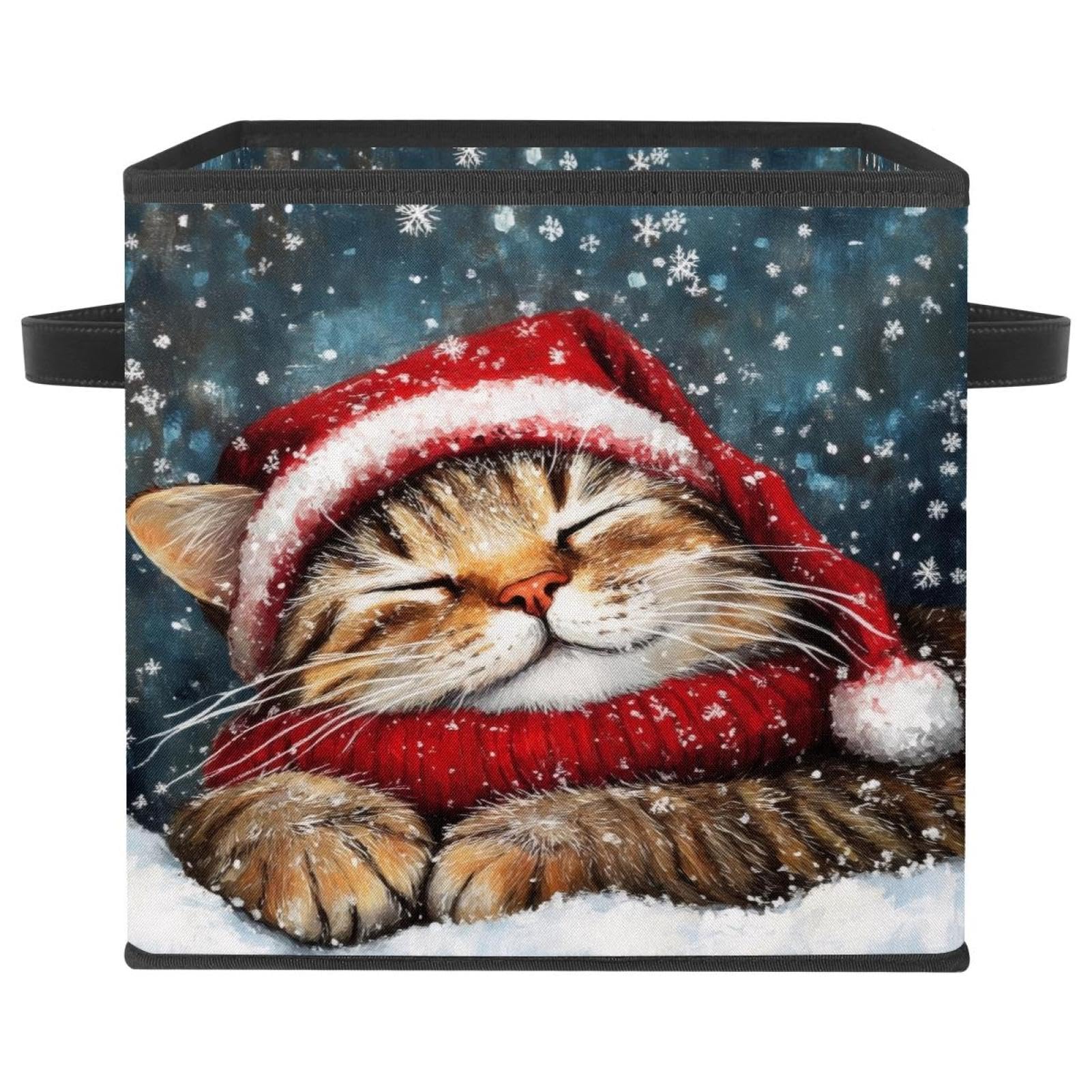 Panier de rangement chat de Noël pour organiser les vêtements du salon