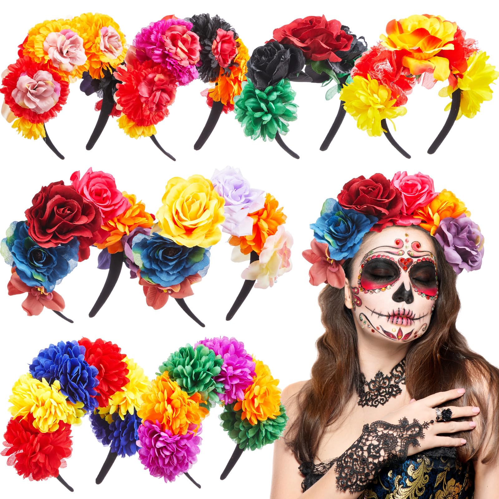 Amazon.com: Zeyune Mexican Flower Headband Fiesta Rose  display picture 1