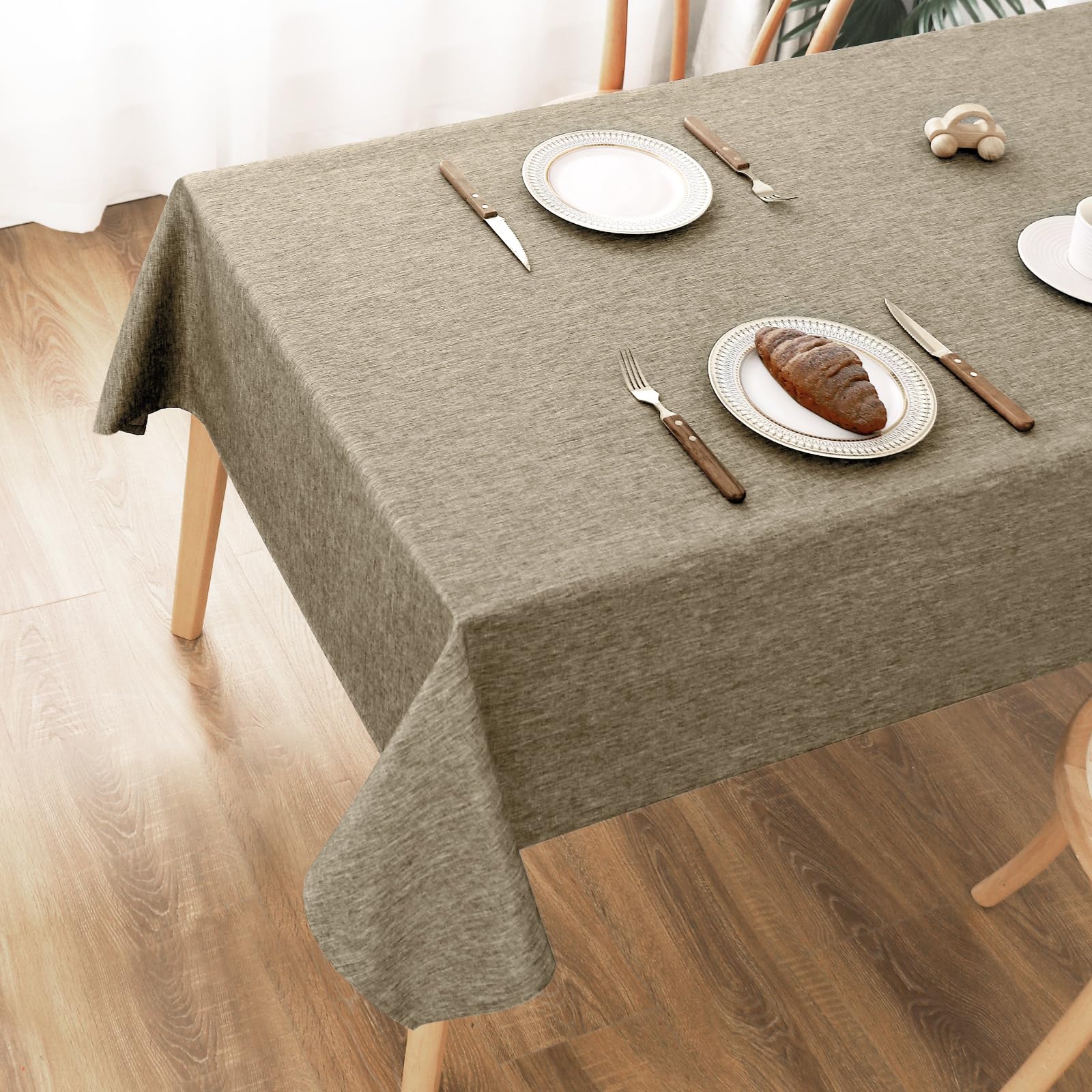 AooHome Tablecloth 100X140cm, Mokka Faux Linen Tablecloths Washable Polyester Tablecloth Water-repellent with Lotus Effect