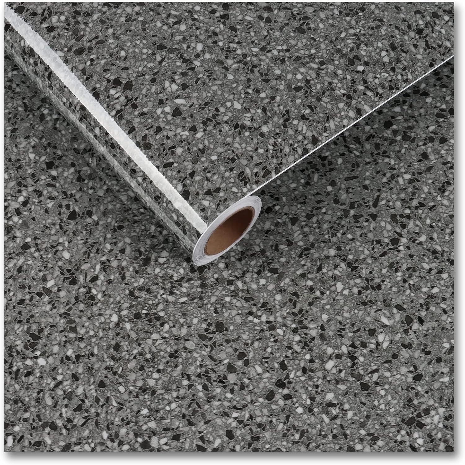 CRE8TIVE 24"x354" Large Size Granite Contact Paper Light Black Marble Countertops Peel and Stick Waterproof Self Adhesive Removable Terrazzo Wallpaper Glossy Decorative Vinyl Roll for Kitchen Cabinets