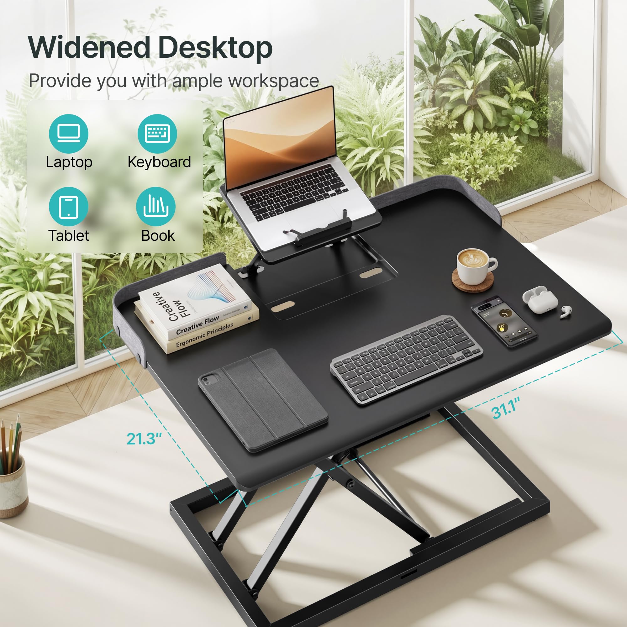 PEGZONE Bureau Assis Debout 79x54cm réglable en Hauteur, Charge Jusqu’à 8kg
