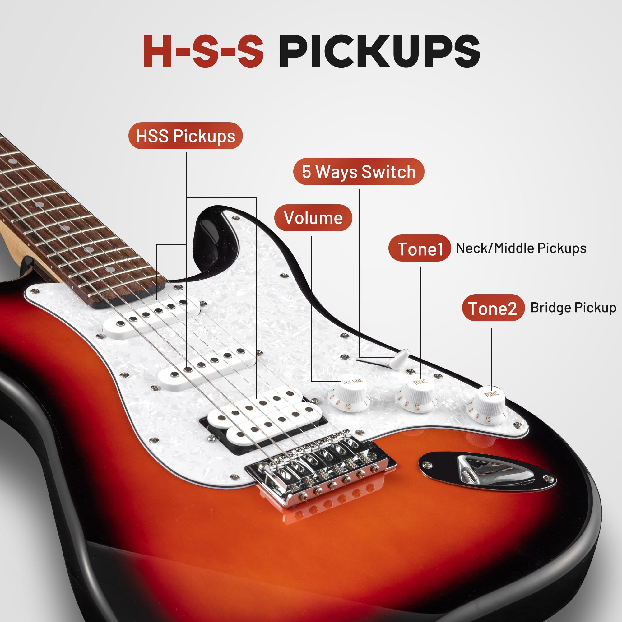 CAHAYA 39 Zoll E-Gitarre & Lautsprecher Set: Elektrische Gitarre Volle Größe mit 3 Pickups(S-S-H), Das Paket enthält eine Gitarrentasche, Stimmgerät, Whammy Bar, 4 Picks, Schultergurt