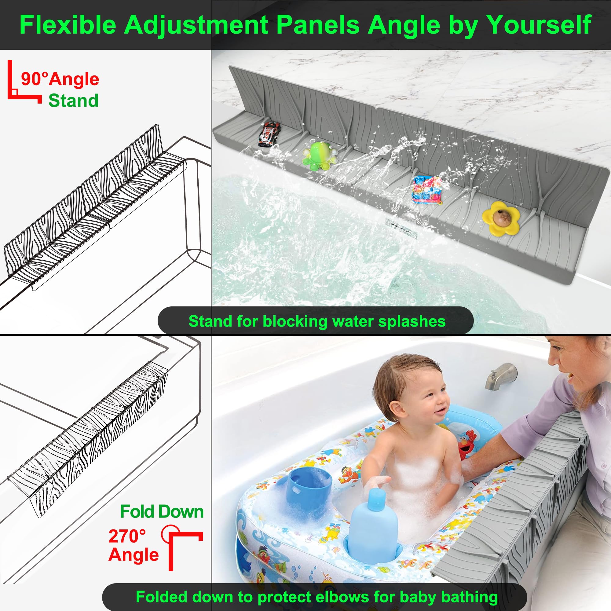 KindGa Bathtub Splash Guard For Tub Kids Play Shelf Area