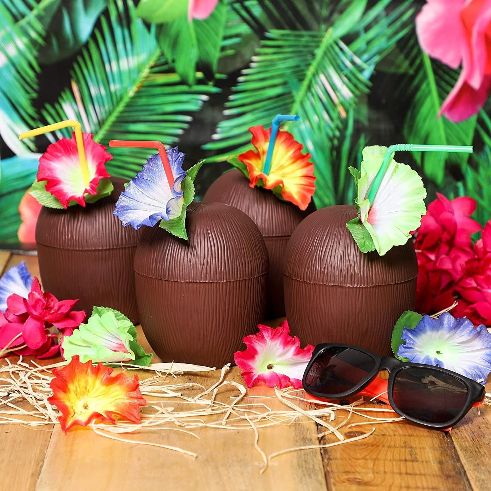 Amazon.com: Juvale 12-Pack 16 Ounce Plastic Coconut Cups with 