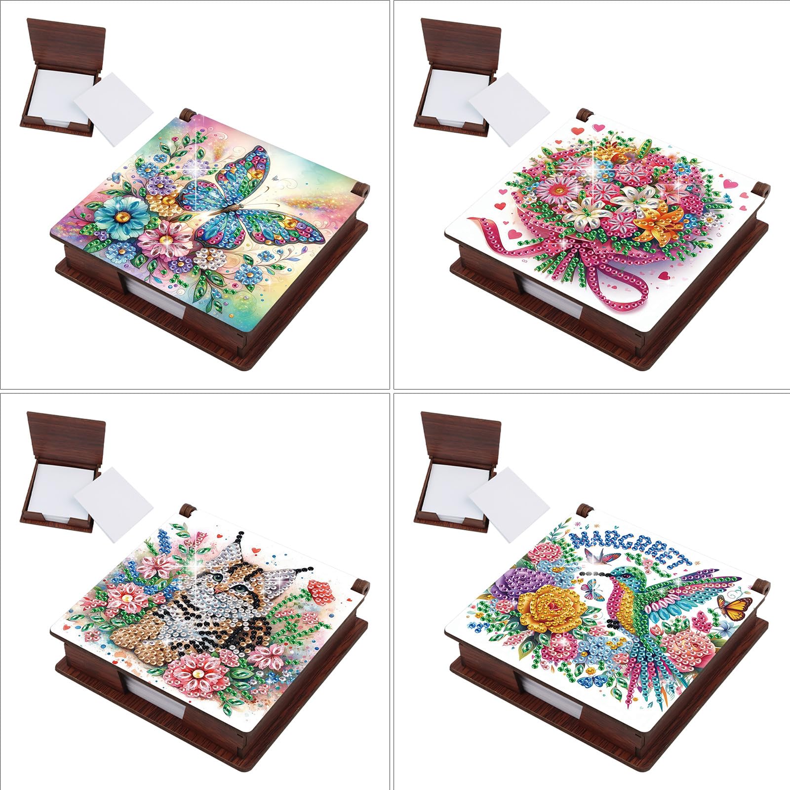 ARTopet 4Pcs Sticky Note Holder Diamond Art Painting Wooden Post It Note Dispenser Memo Paper Storage Box Diamond Art by Numbers Mosaic Kits Office Desk Accessories-02