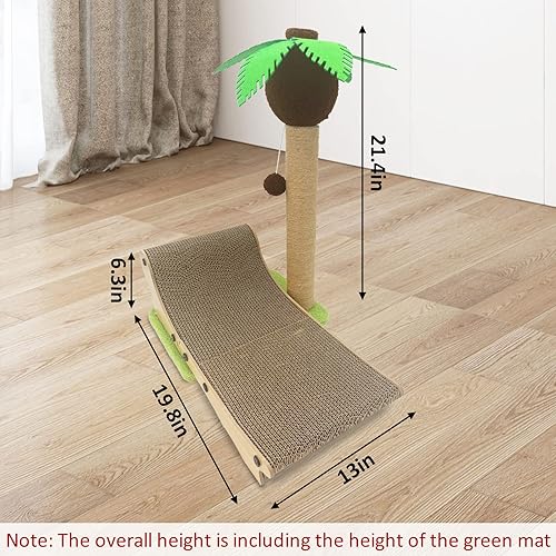 Miniatura 5 de Poste rascador para gatos con diseño de cocotero, envuelto en sisal, corrugado reciclable, 19.8 pulgadas de largo x 13 pulgadas de ancho x 6.3