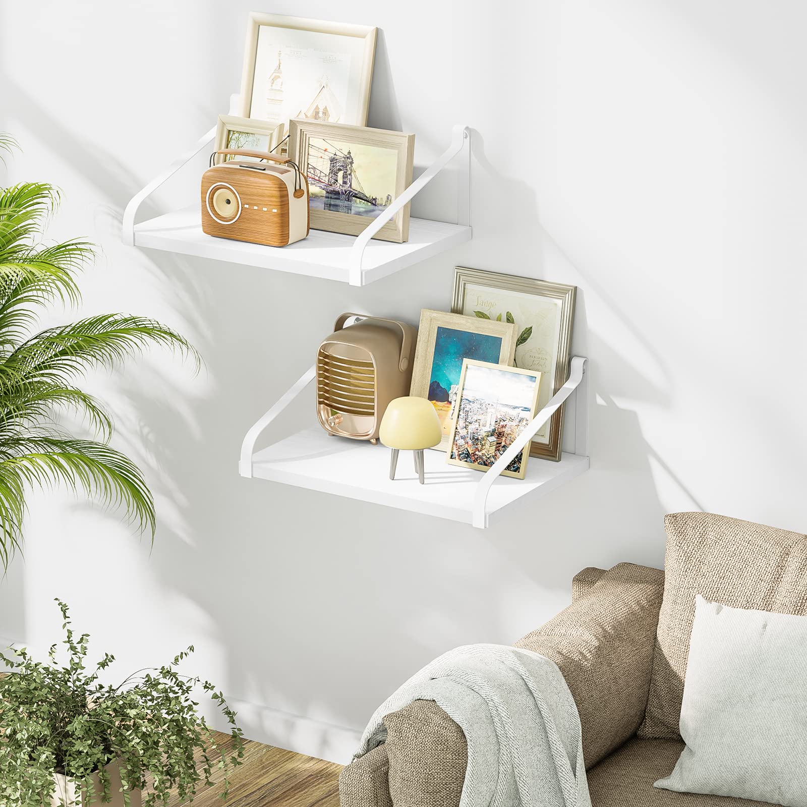 Love-KANKEI Wandrek, hout, donkerbruin, keukenrek, hangend zwevend rek, houten plank, U-vorm, set van 3, ideaal voor badkamer, kinderkamer, woonkamer, keuken, lengte 43/33/23 cm