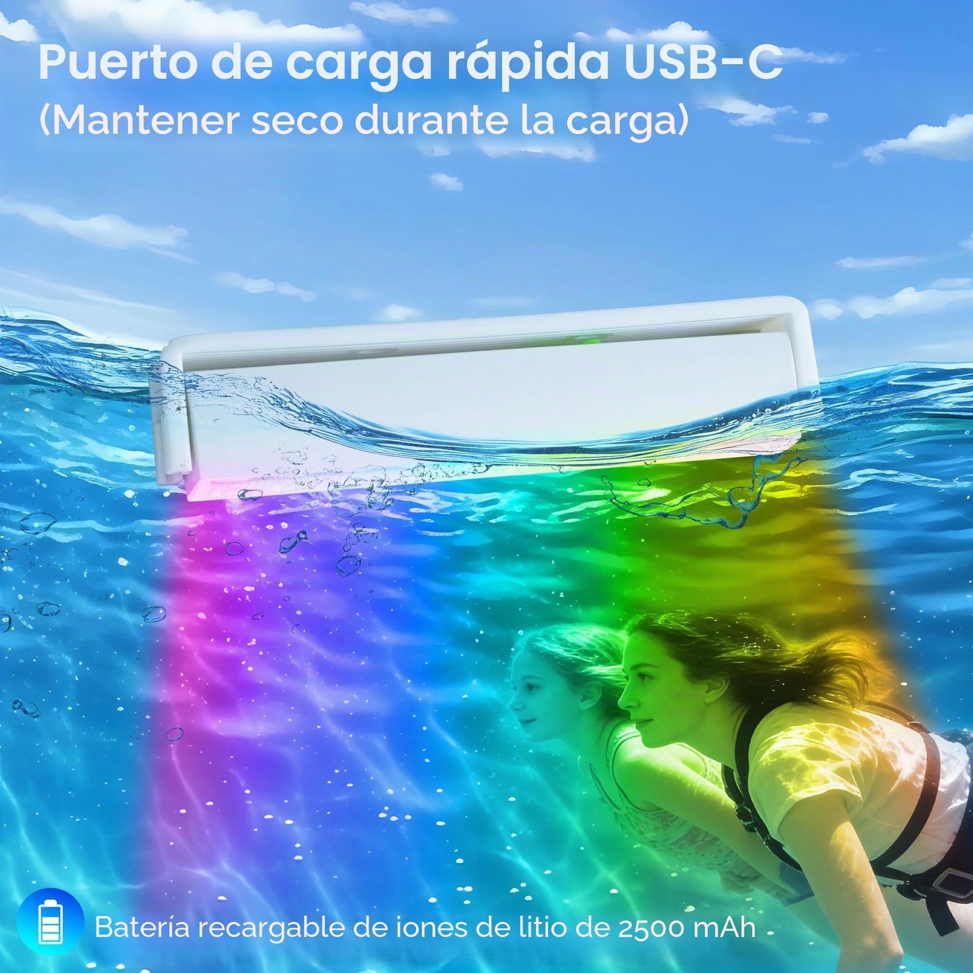 Luz LED bajo el agua para piscina inalámbrica y recargable, lámpara sumergible con mando a distancia, 8 modos de iluminación, IP68 impermeable piscina fuera del suelo, estanques y fiestas (2)