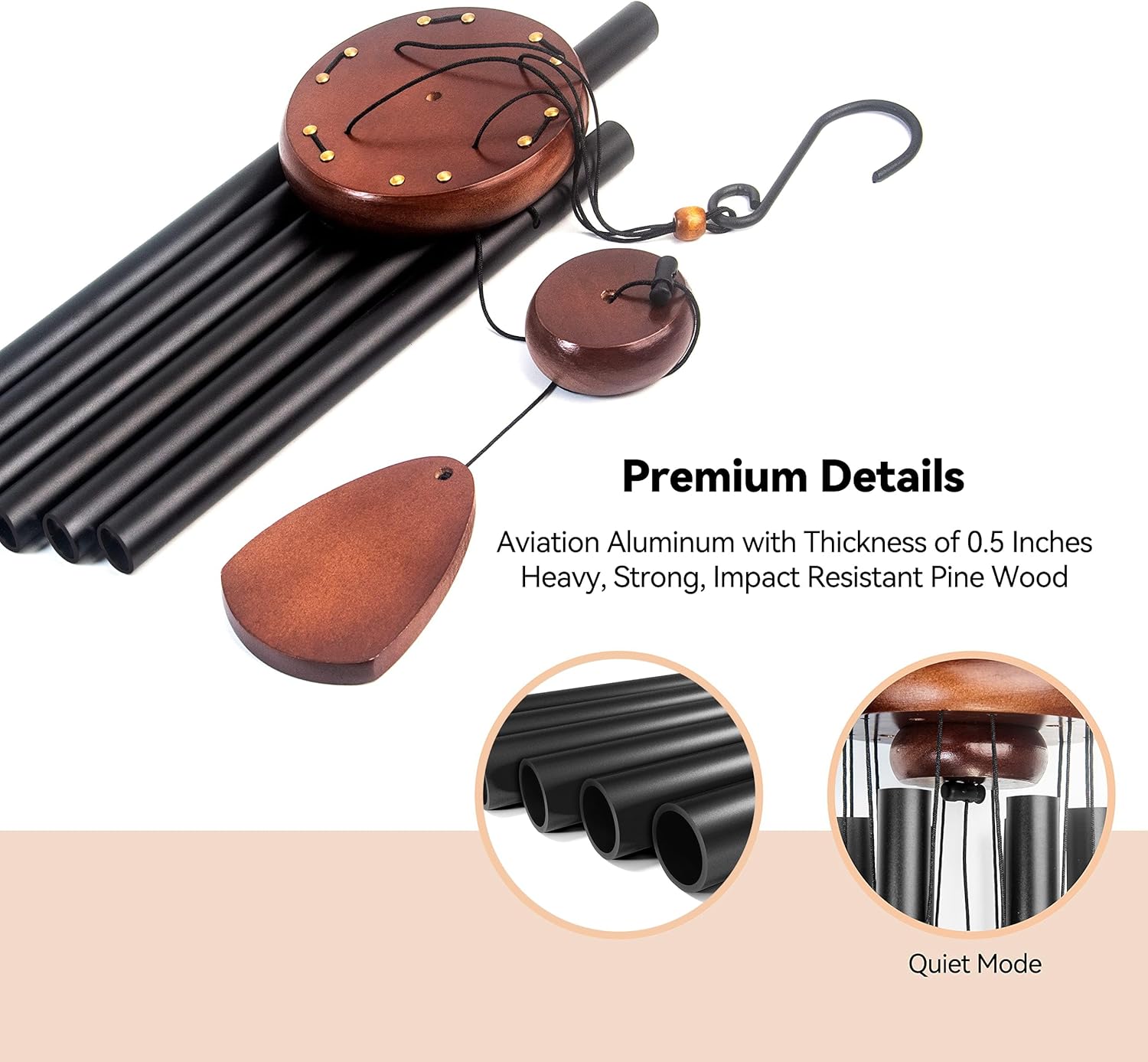 Wind Chimes for Outside with Wood Wind Catcher, 37 Inches Large Aluminum Windchimes Outdoors for Patio Decoration & Zen Atmosphere, Best Gifts for Mom(Black) - Image 5