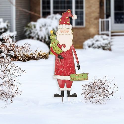 Miniatura 4 de glitzhome Estacas de jardín de Papá Noel de 36 pulgadas de alto, letrero de metal para jardín, adornos de Navidad, estacas de patio, decoración de