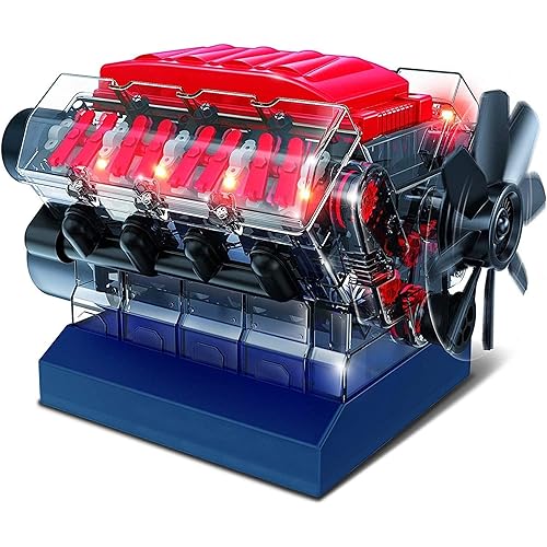 Playz V8 Combustion Engine Model Kit That Runs - Build Your Own STEM Mini V8 Model Engine Kit for Adults & Kids Age 12+, Visible V8 Mini Engine Kit That Works for Adult w/ 270 STEM Parts