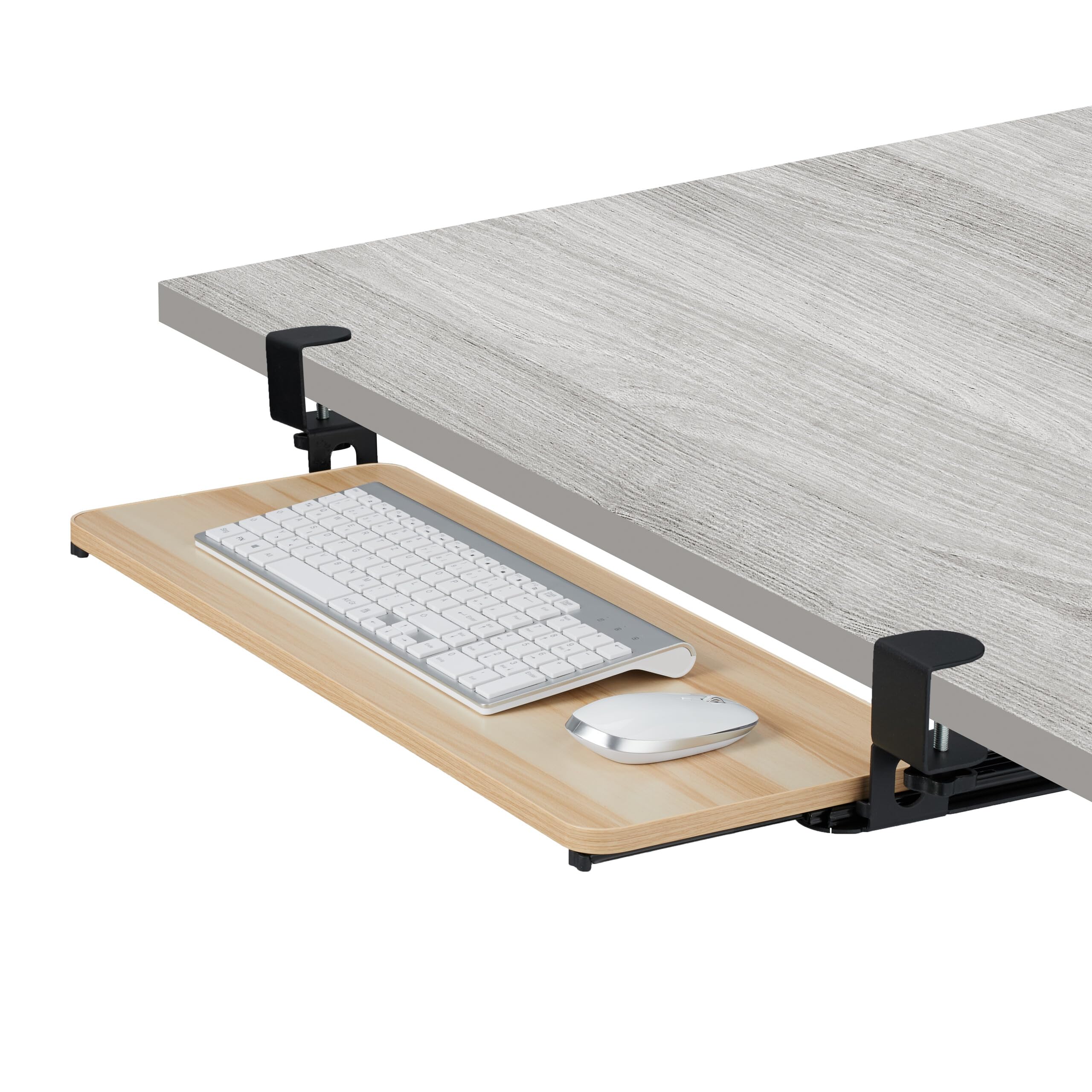 Relaxdays Extensor Escritorio, 65 x 24 cm, Plegable, con Pinzas, Bandeja Teclado Ergonómica, Efecto Madera, Natural