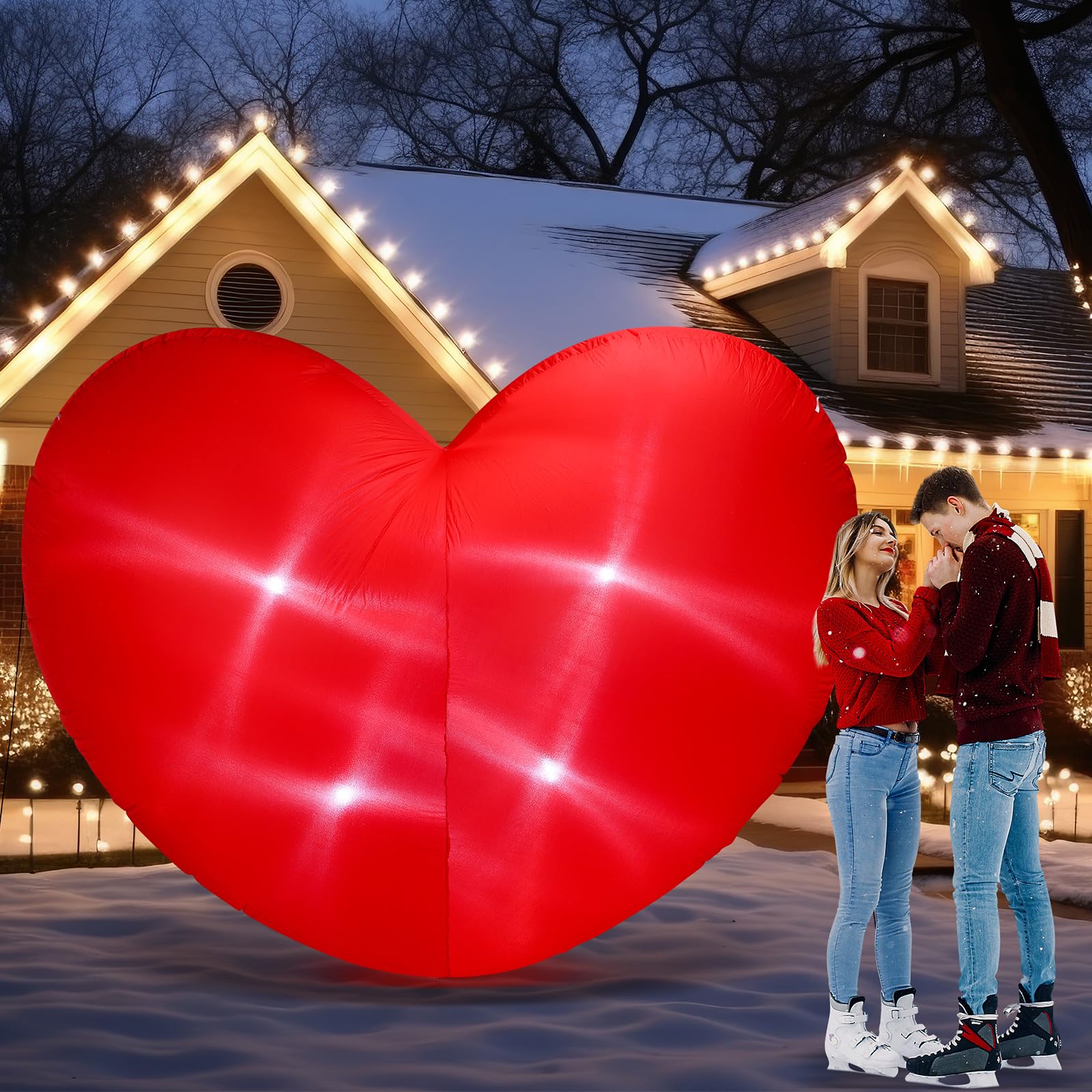 7ft Valentine's Day Inflatable Heart with LED Light Giant Red Heart Blow up Yard Decorations Valentine Romantic Holiday Decor for Indoor Outdoor Holiday Yard Anniversary Wedding Party