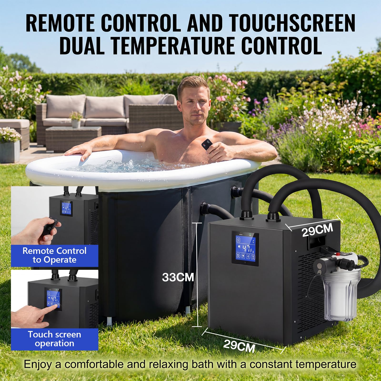 Refrigeratore d'acqua per vasche da bagno di ghiaccio,300L ice bath chiller Refrigeratore d'Acqua a Bagno di Ghiaccio da 1/3 di Cavallo, 39-122°F telecomando per il relax domestico e la fisioterapia