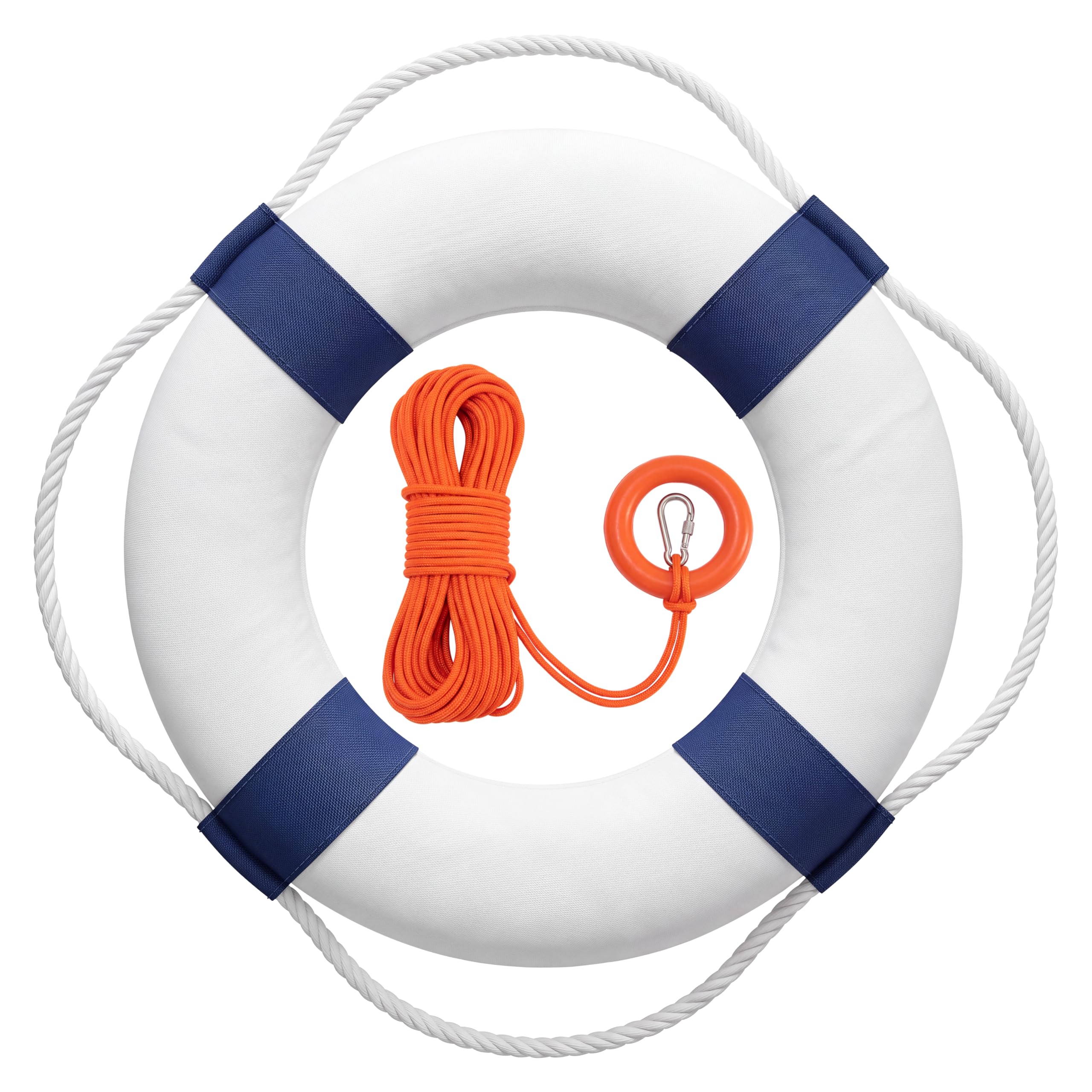 Rettungsring mit schwimmendem Rettungsseil, 58,4 - 71,1 cm, mit 30 m schwimmendem Rettungsseil, Wurfgerät, Rettungsring-Set, Pool-Sicherheits-Schwimmer, für Boje und Schwimmdekoration