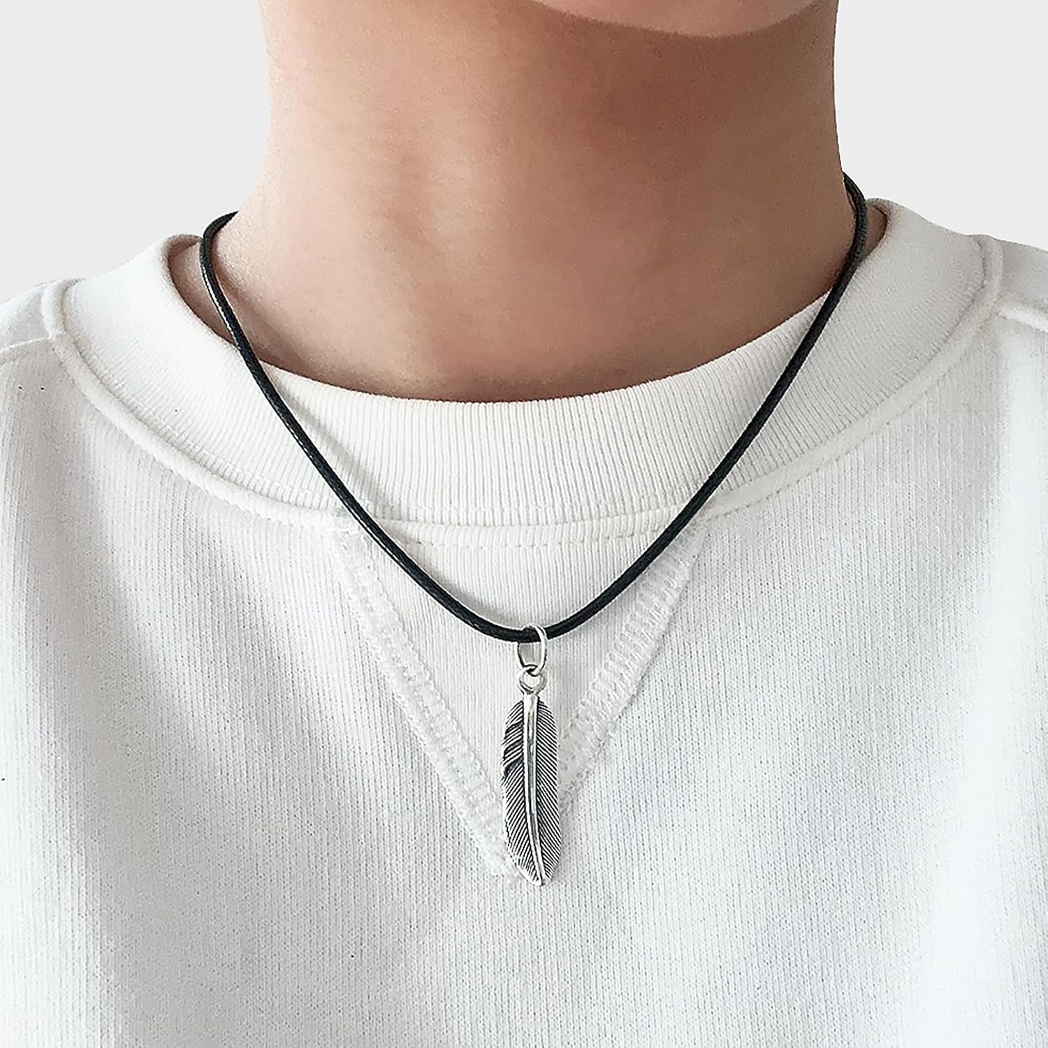 925 Sterling Silver Simple Retro Feather Pendant Leaf Shaped Large Bail Opening Women Men Fashion Delicate Dainty Jewelry