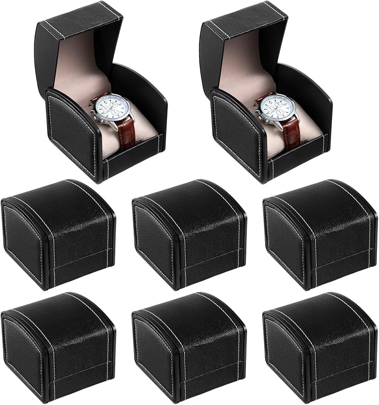 xozeooeu 8 Pack Single Watch Box with Pillow, PU Leather Watch Case Organizer for Travel - Black Wristwatch Display Holder & Jewelry Storage for Men & Women