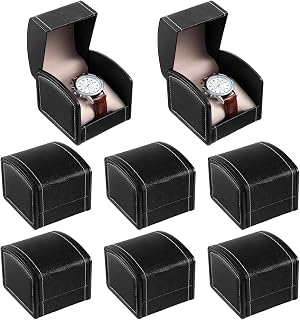 xozeooeu 8 Pack Single Watch Box with Pillow, PU Leather Watch Case Organizer for Travel - Black Wristwatch Display Holder & Jewelry Storage for Men & Women