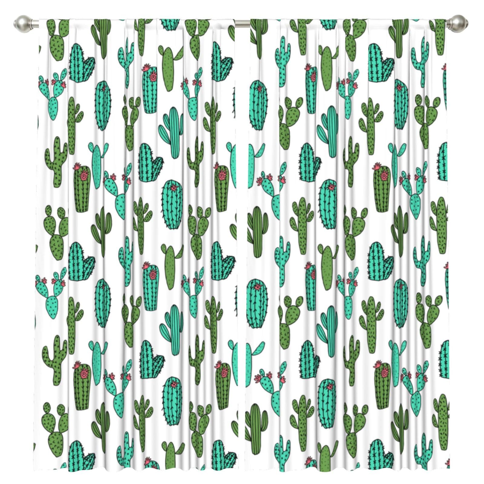 InOmak Cactus Cacti Cactus Design, 2 Panels Window Curtains 52 x 84 Inch Blackout Curtains for Living Room Bedroom